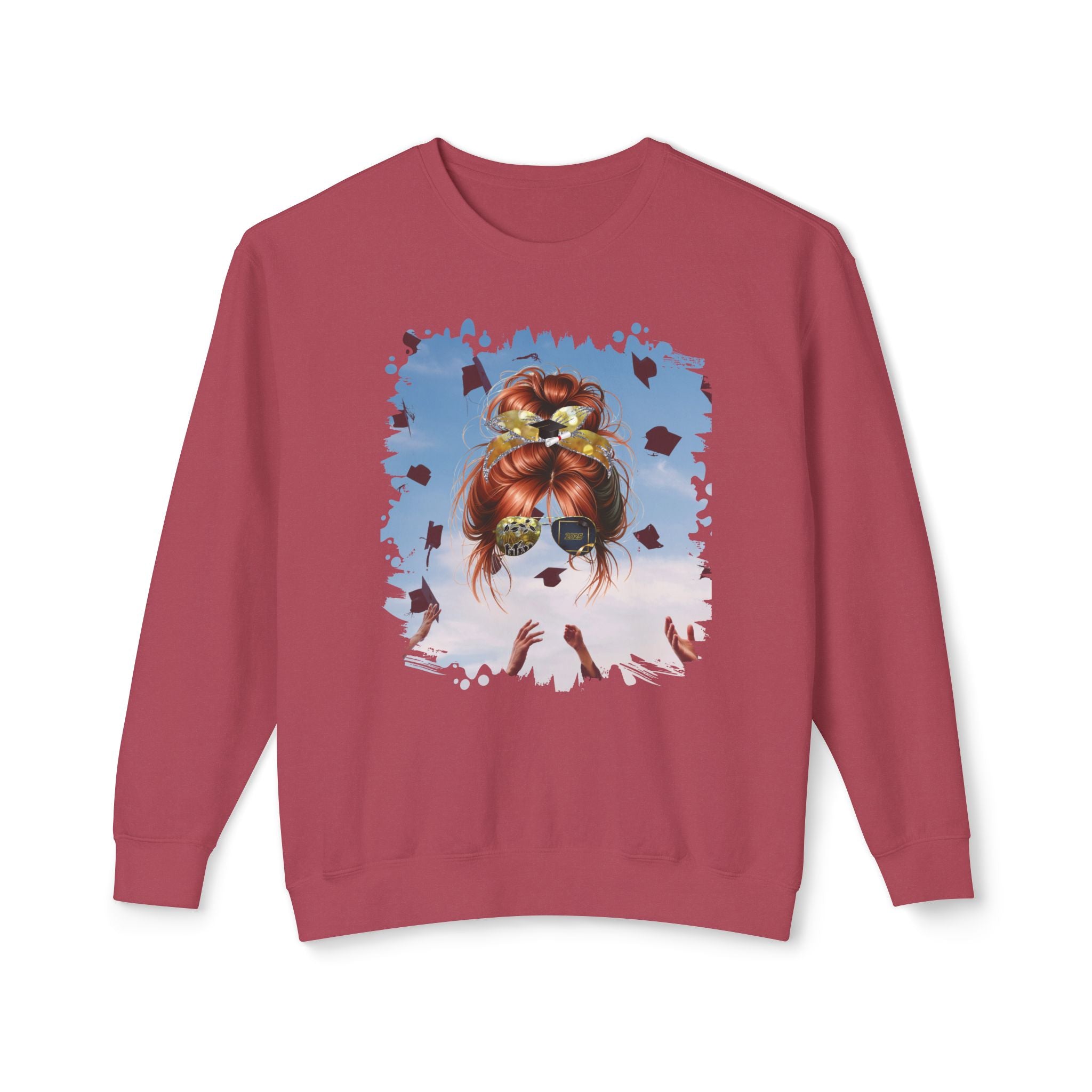 Celebration, Red Hair Messy Bun, Unisex Lightweight Crewneck Sweatshirt