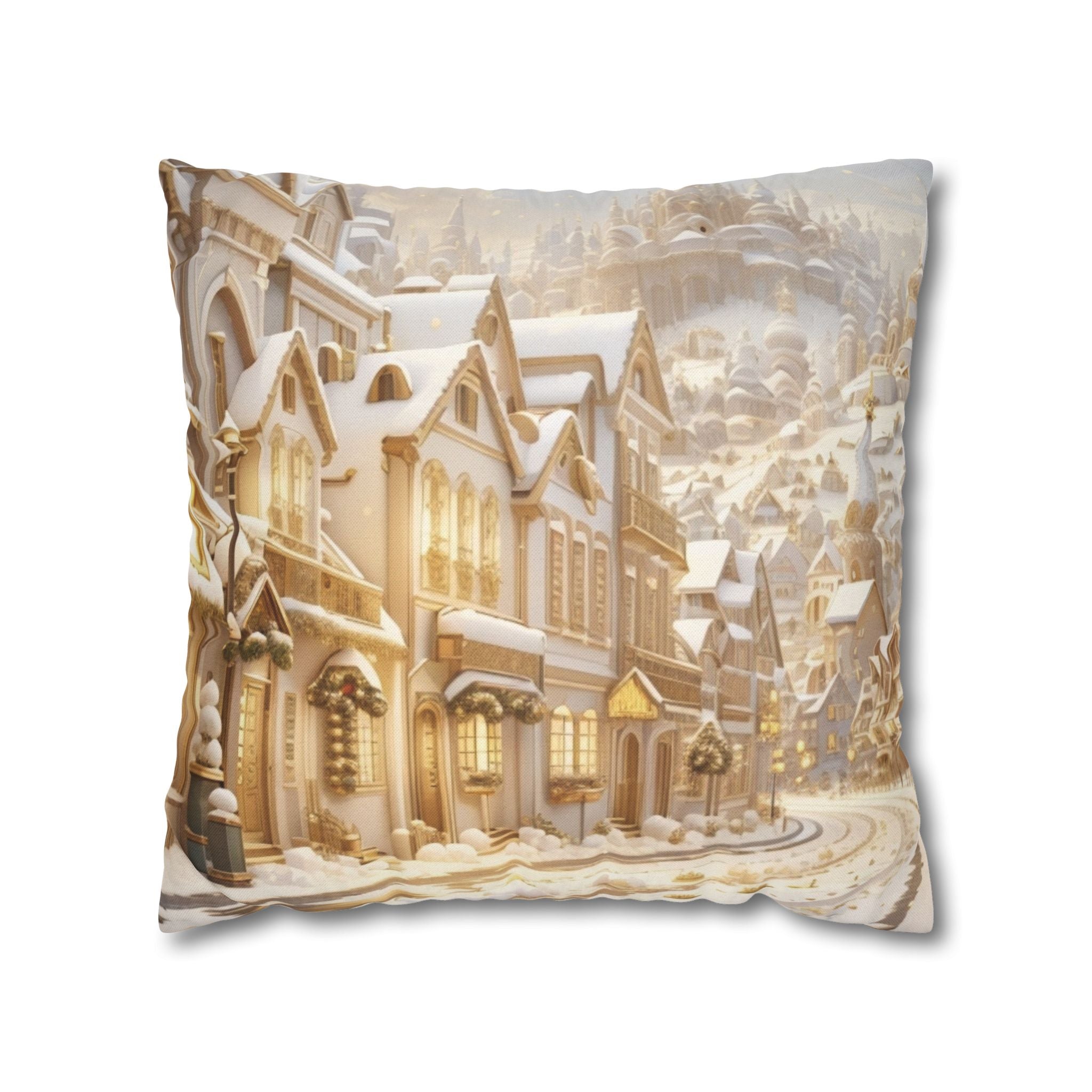 Vintage Winter Town, Throw Pillow Case