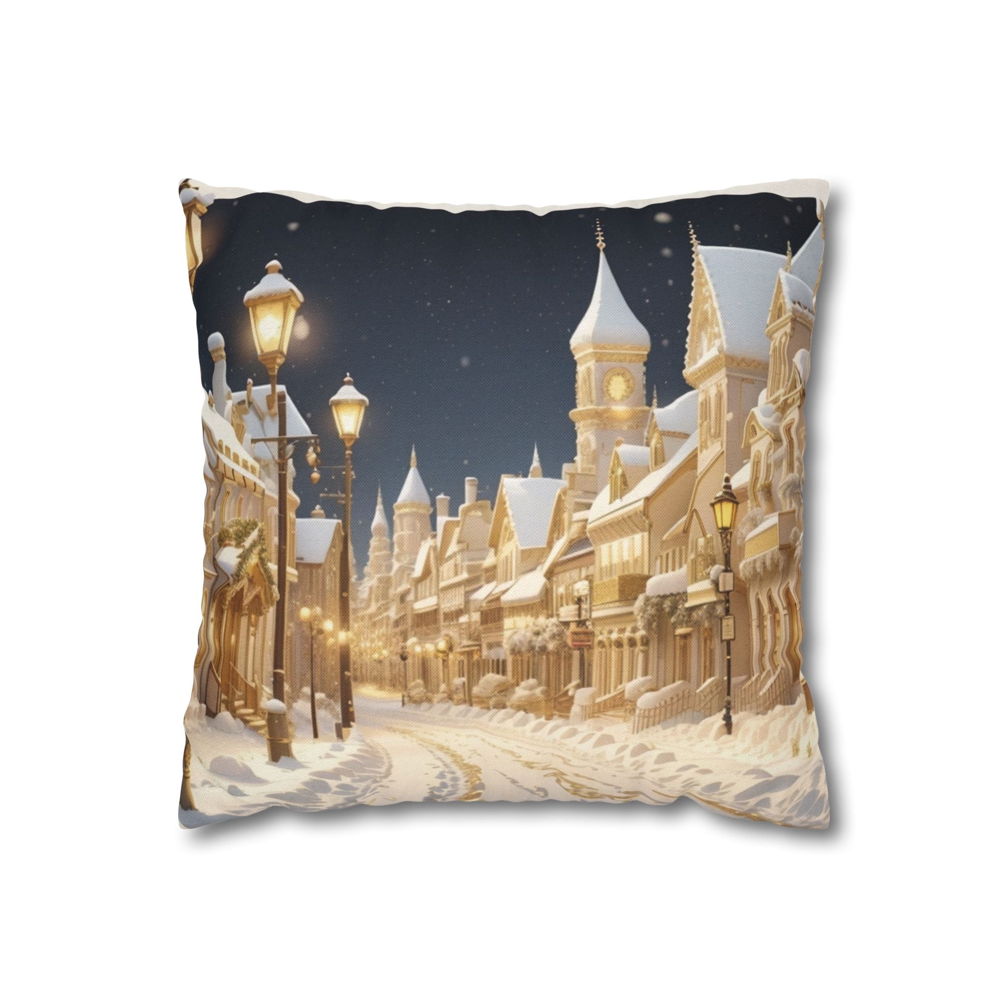 Vintage Winter Town, Throw Pillow Case