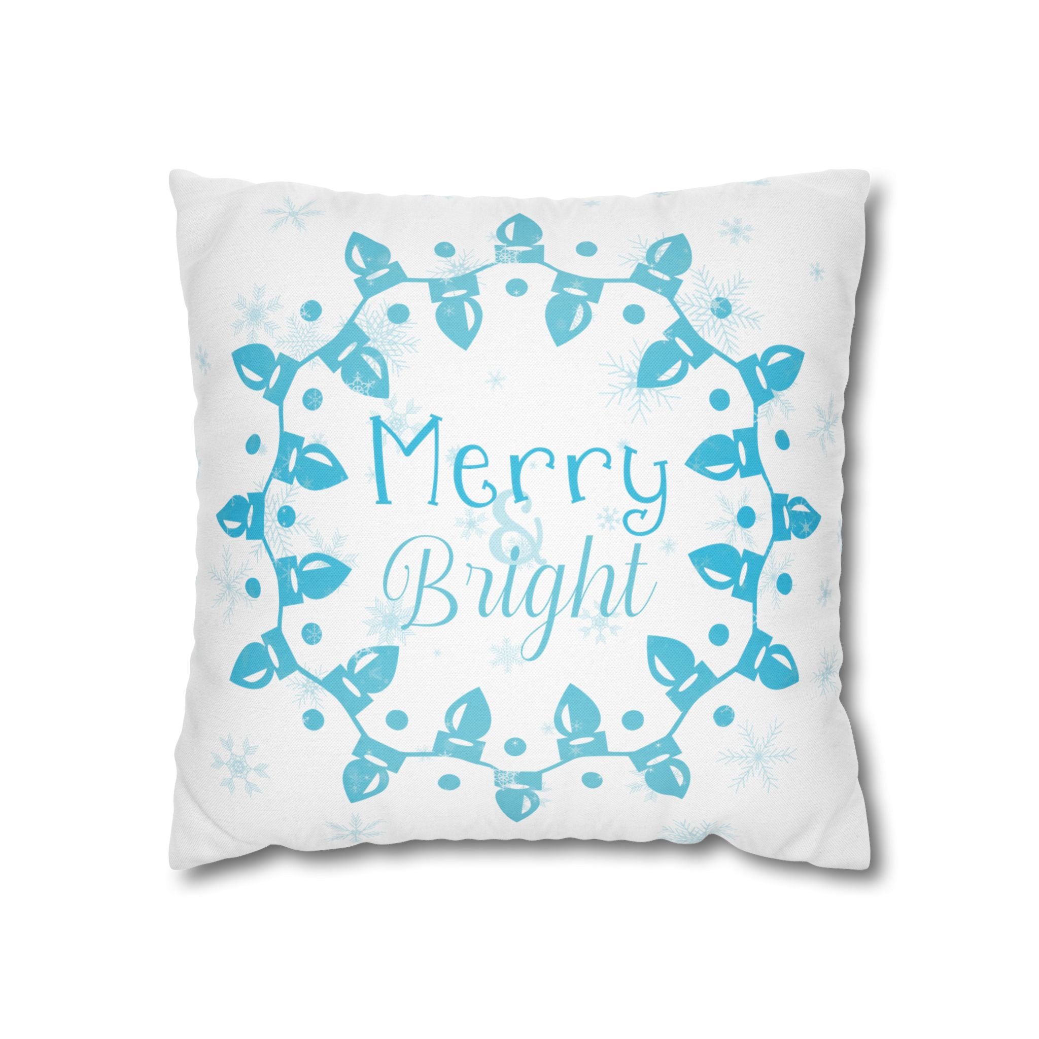 Merry & Bright Christmas Lights, Blue Lights, Throw Pillow Case