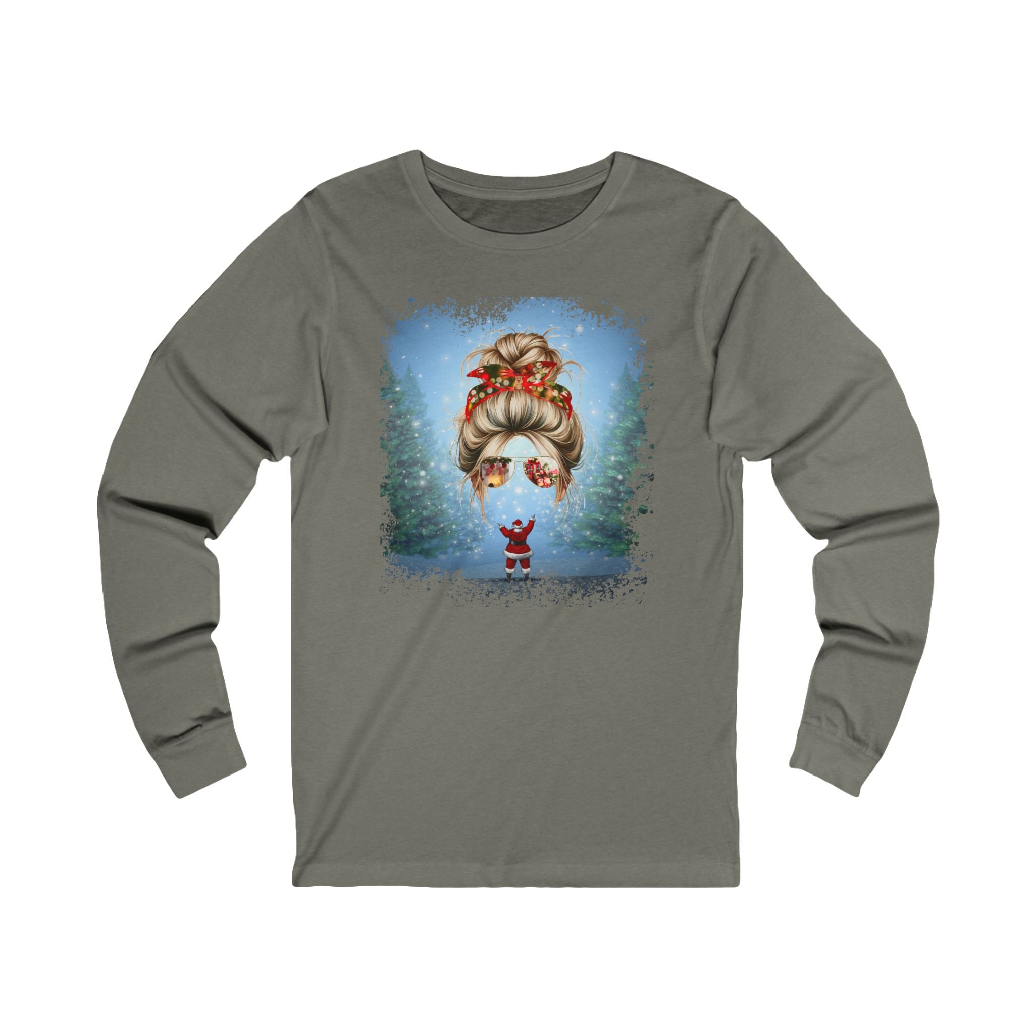 Santa, Blond Hair Messy Bun, Unisex Jersey Long Sleeve Tee