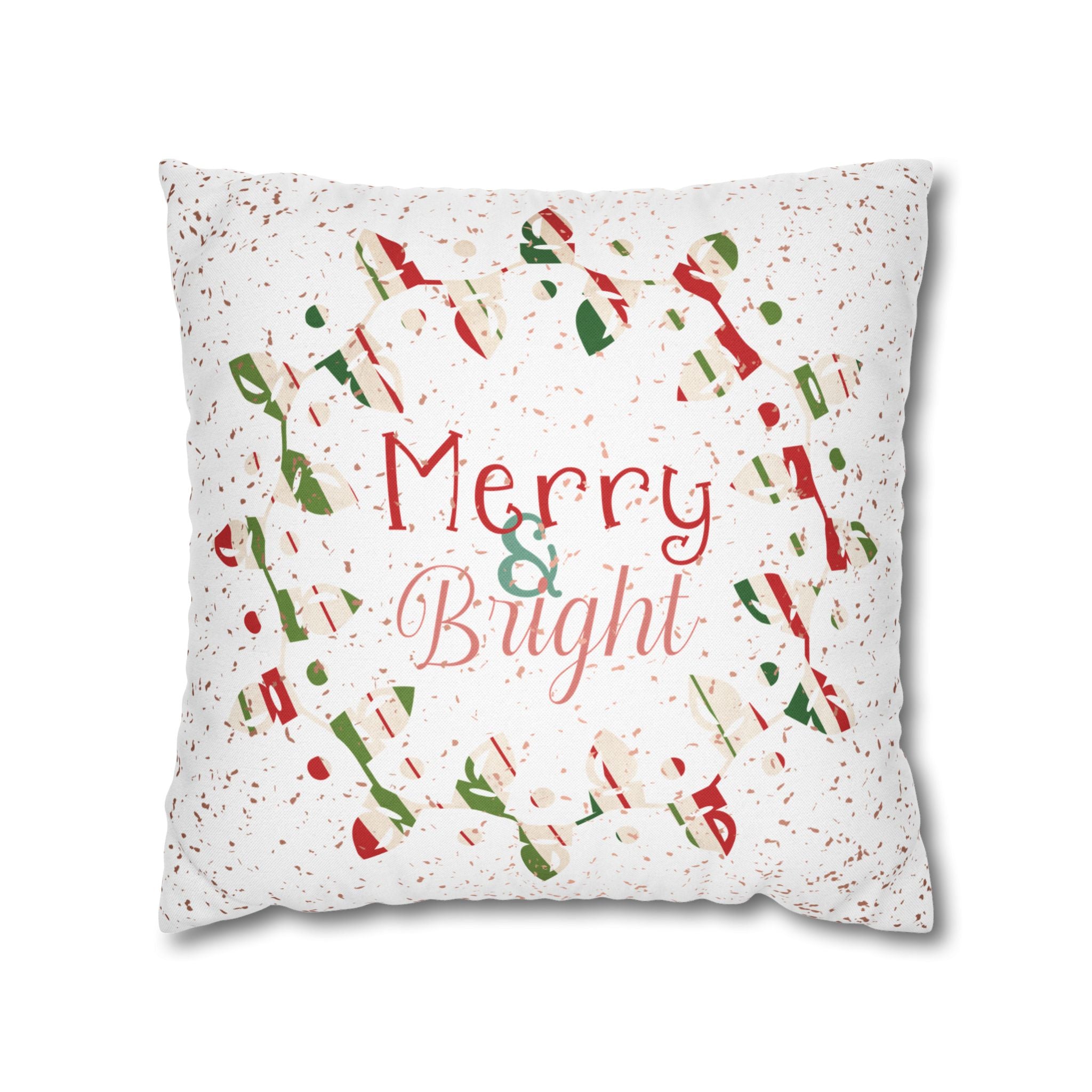 Merry & Bright Christmas Lights, Striped Wrapping Paper, Throw Pillow Case