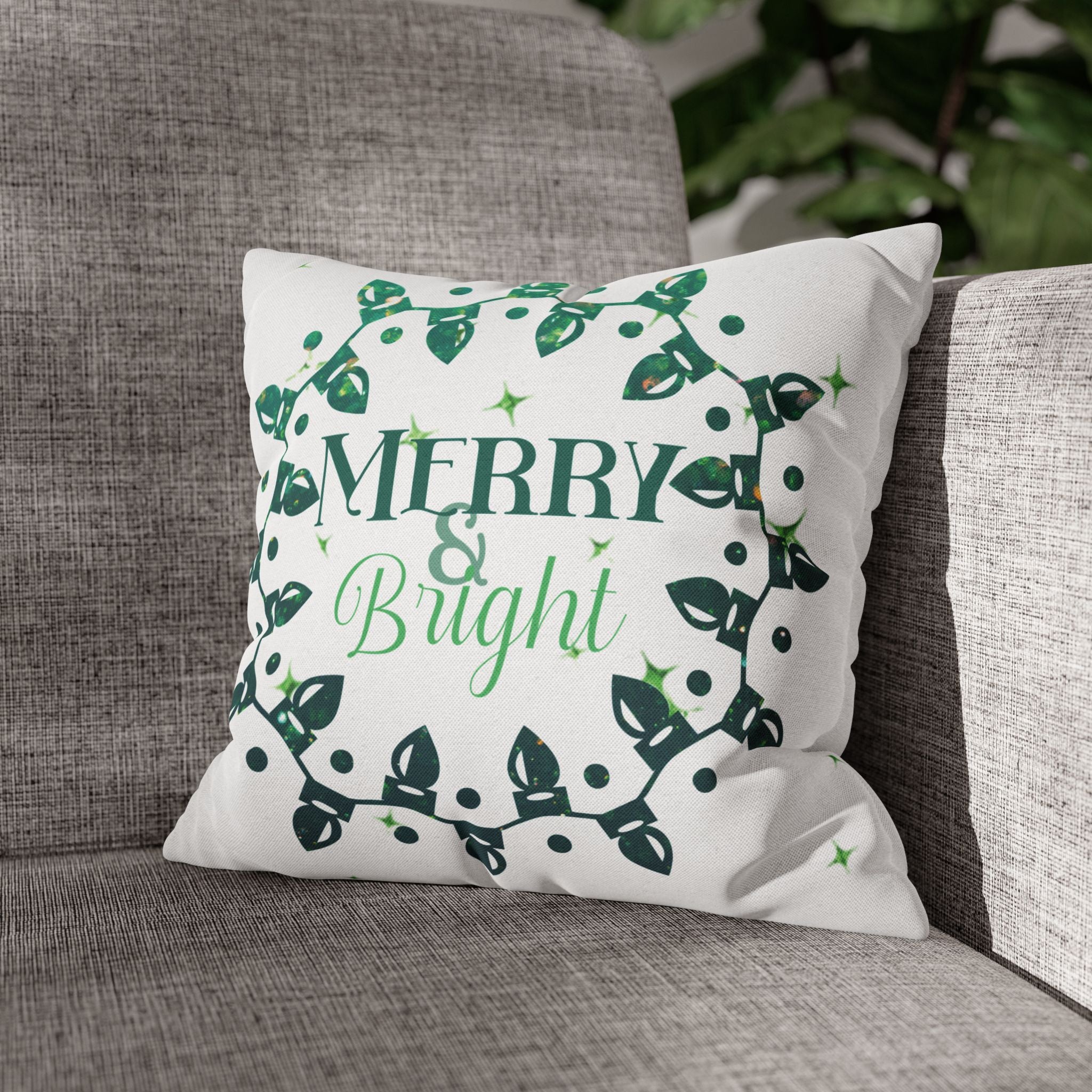 Merry & Bright Christmas Lights, Green Lights, Throw Pillow Case