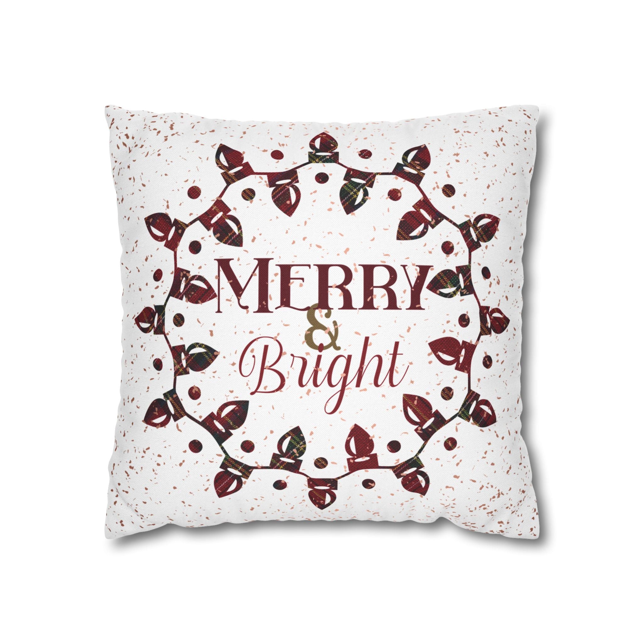 Merry & Bright Christmas Lights, Plaid Red, Throw Pillow Case