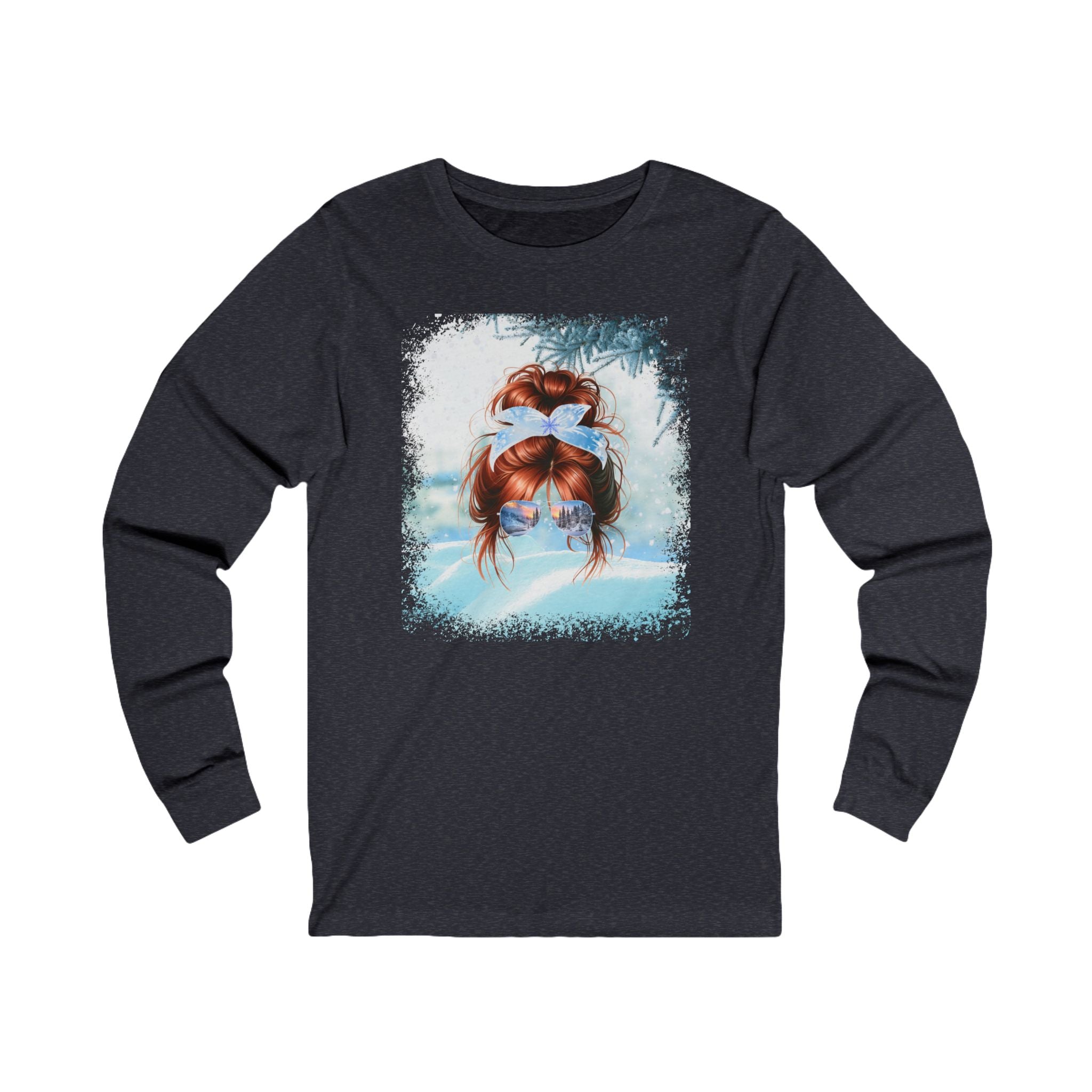 Snow, Red Hair Messy Bun, Unisex Jersey Long Sleeve Tee