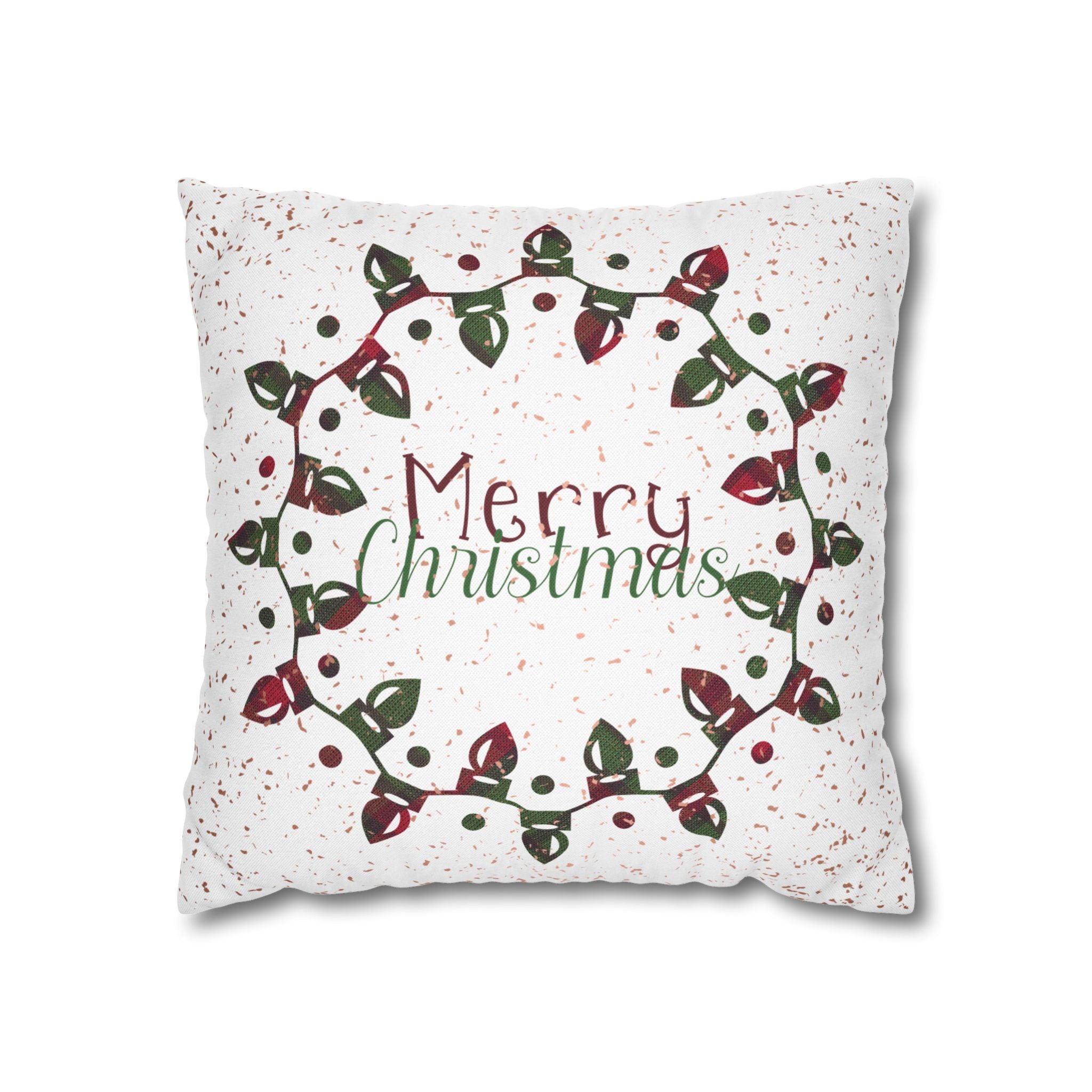 Merry Christmas Christmas Lights, Plaid Green, Throw Pillow Case