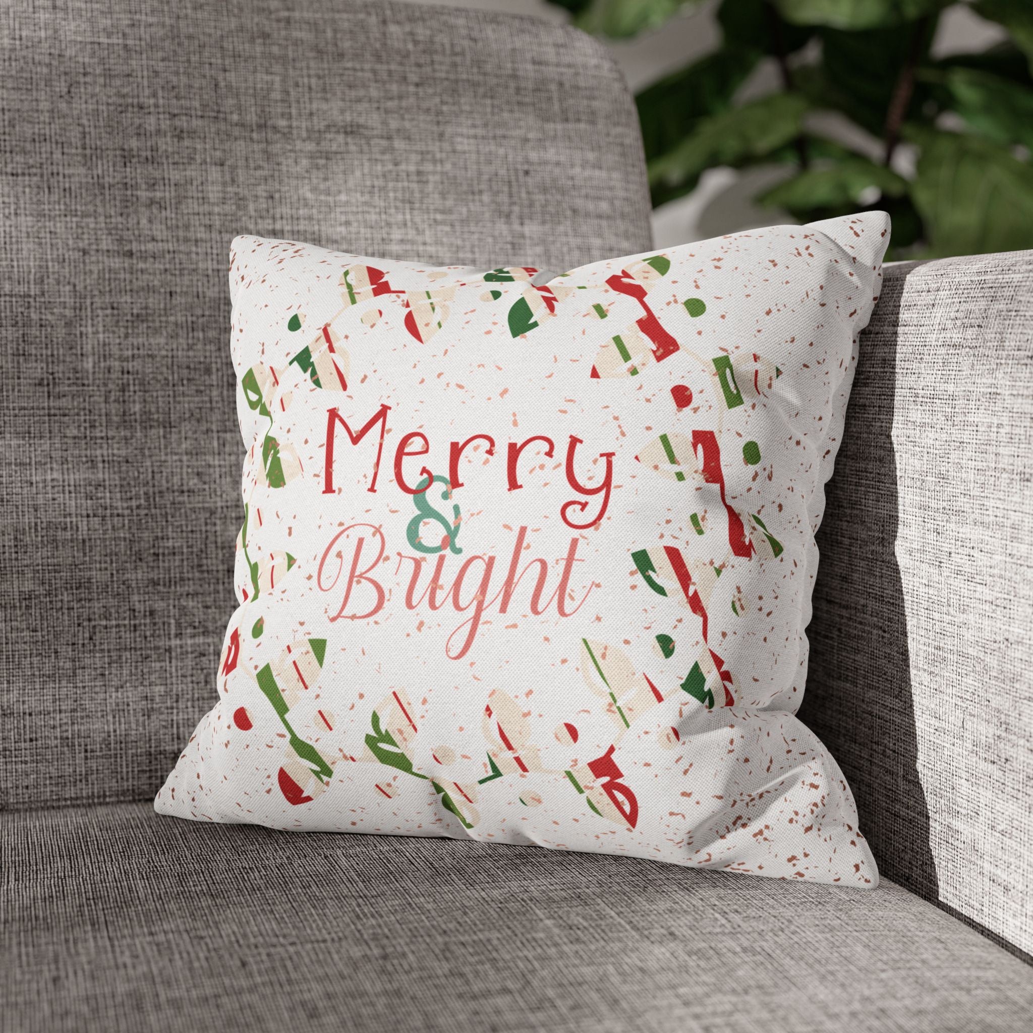 Merry & Bright Christmas Lights, Striped Wrapping Paper, Throw Pillow Case