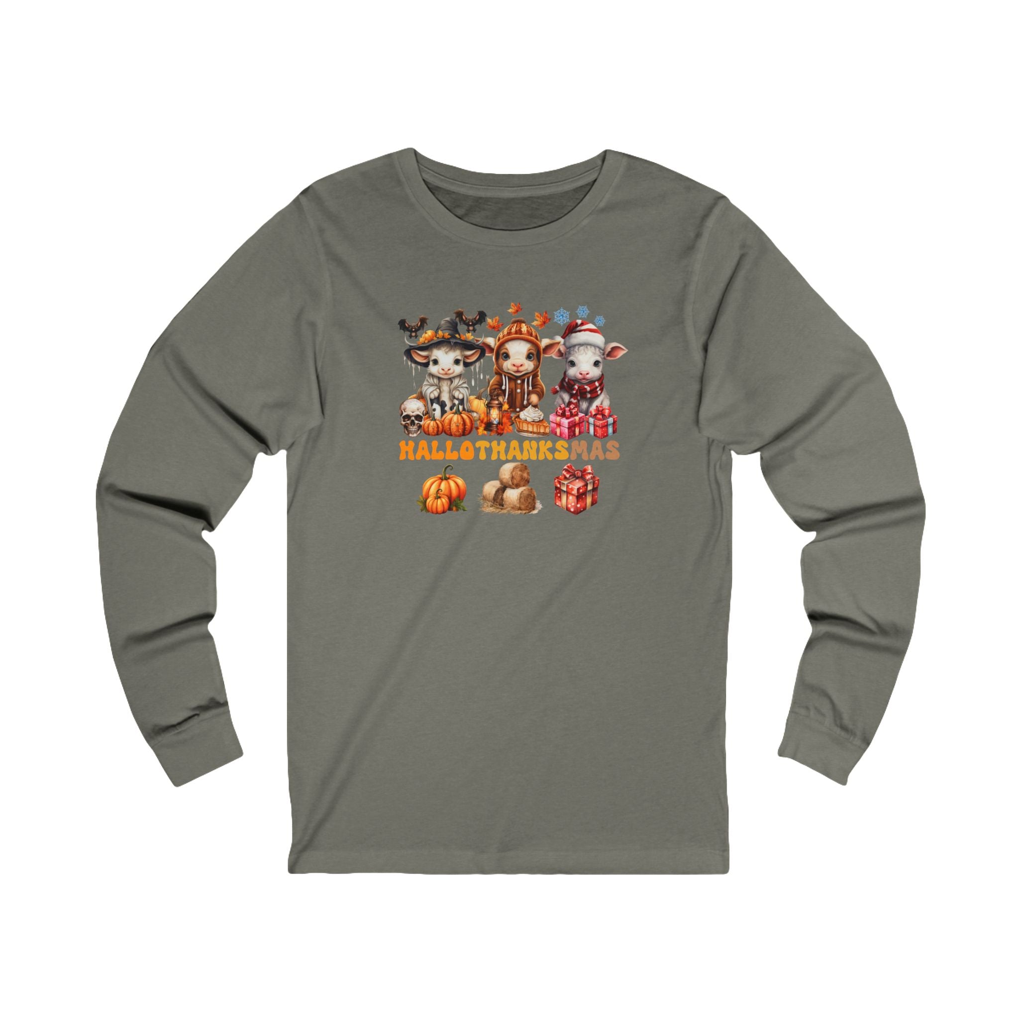 Spooky to Jolly - All-Season Celebration HalloThanksMas Tee (4), Unisex Jersey Long Sleeve Tee