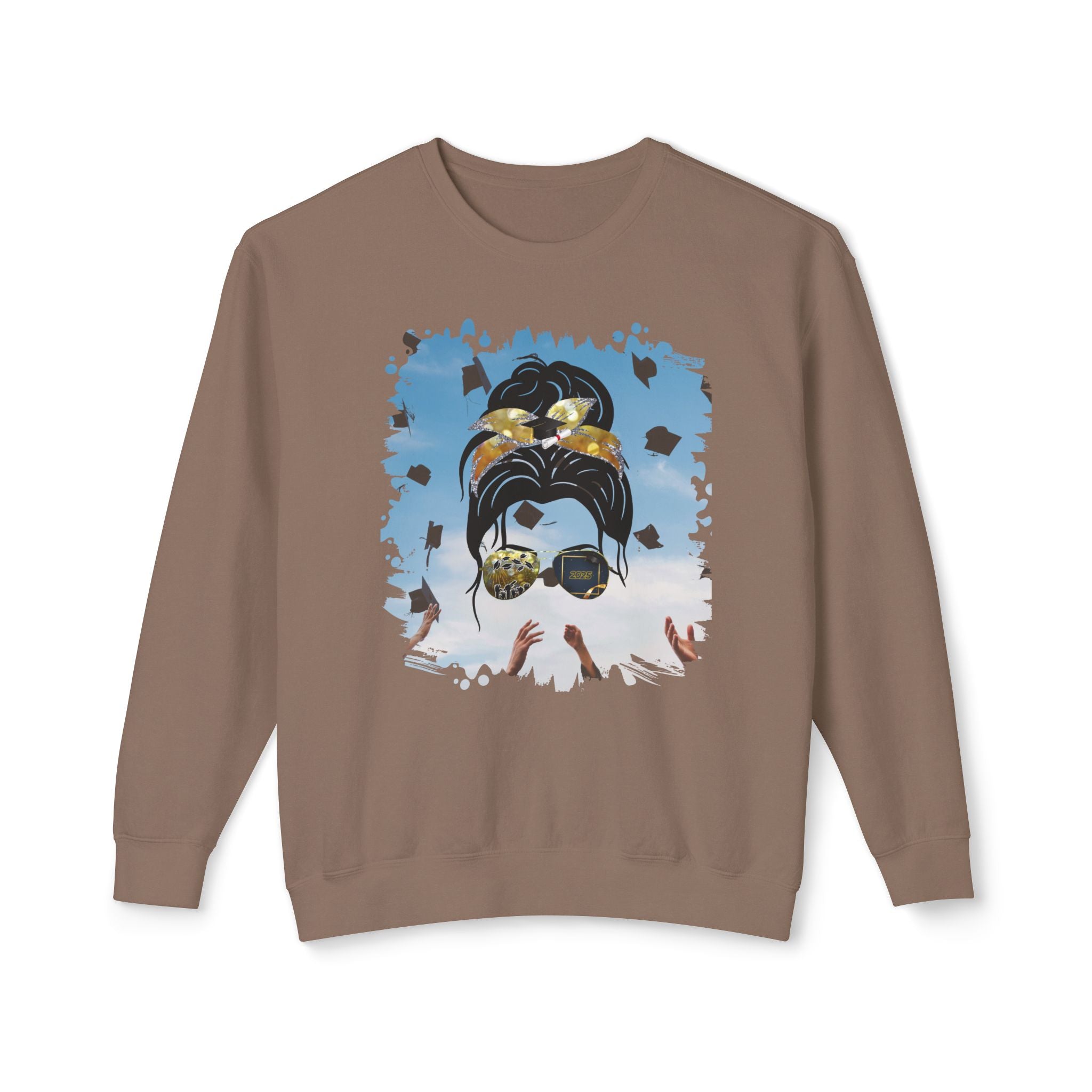 Celebration, Dark Hair Messy Bun, Unisex Lightweight Crewneck Sweatshirt