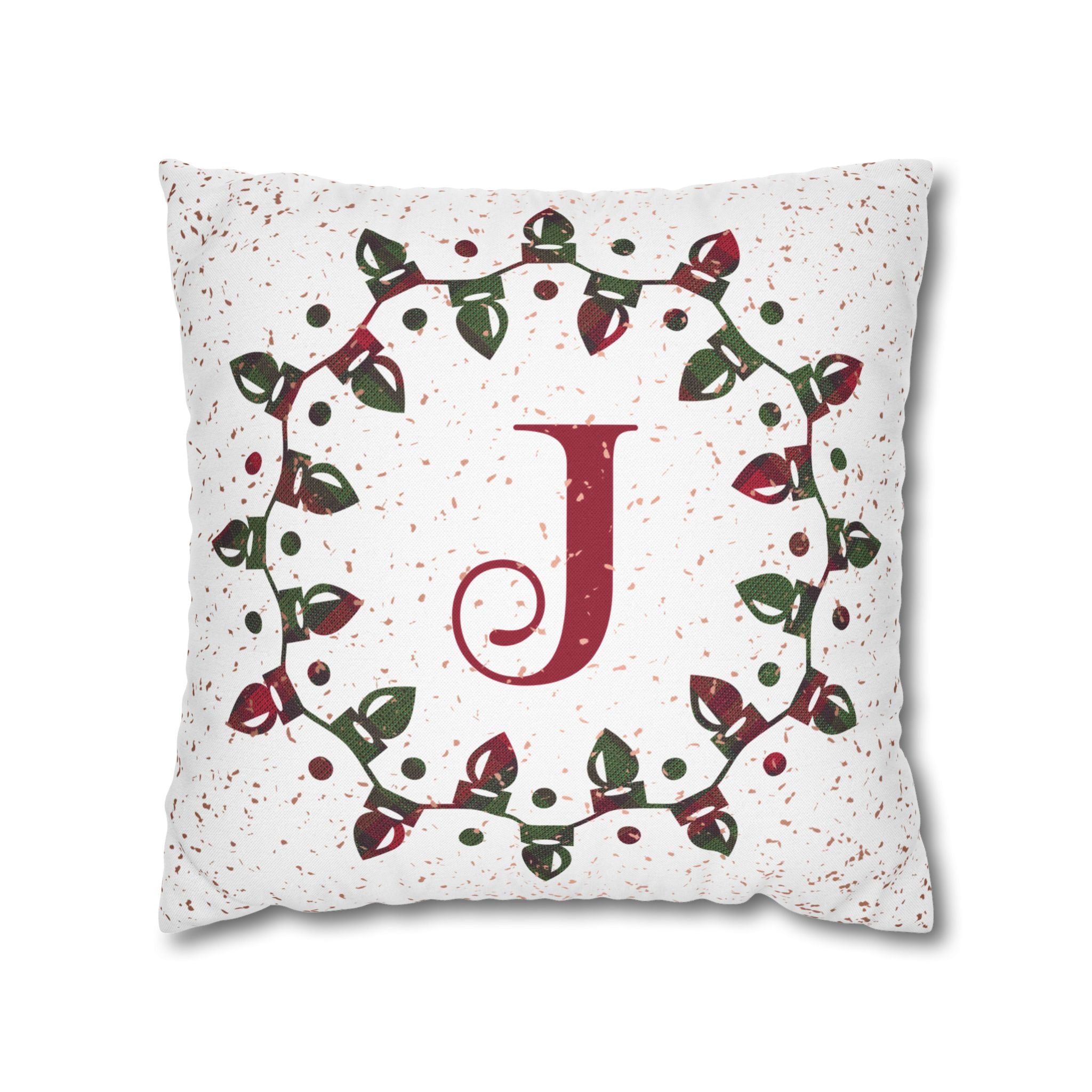 Monogram Christmas Lights, Personalized Monogram, Plaid Green, Throw Pillow Case