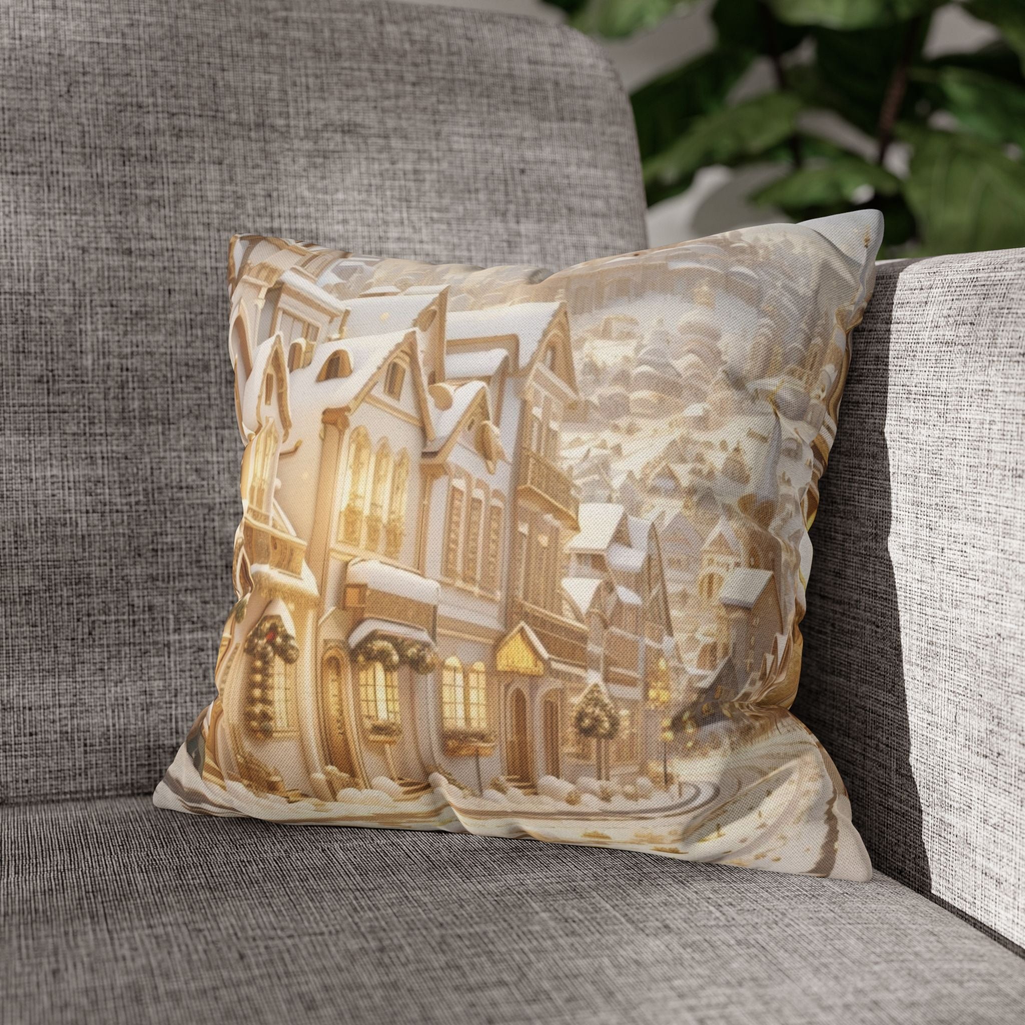 Vintage Winter Town, Throw Pillow Case