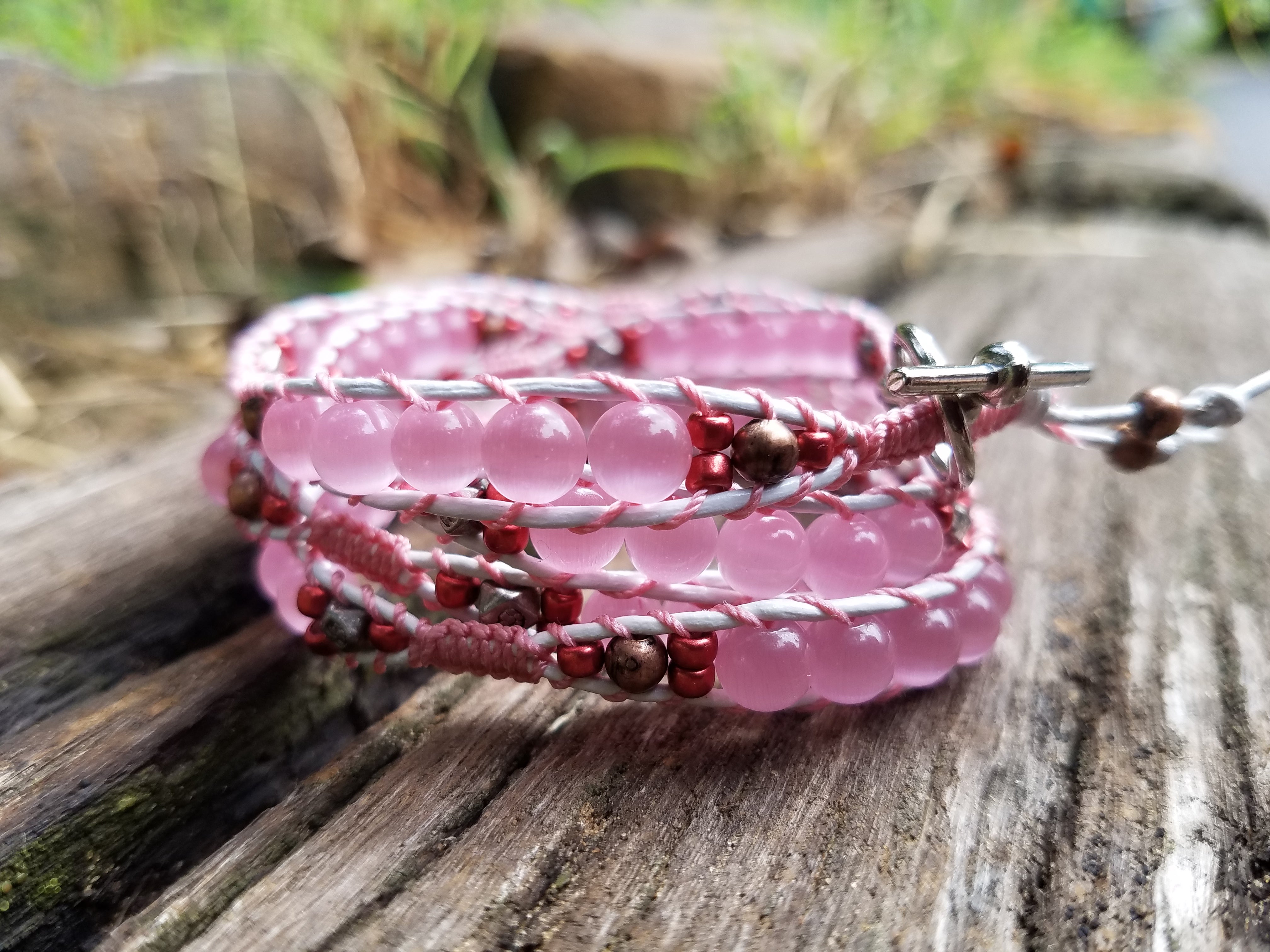 Bracelet Handmade, 4-Wrap Leather Bracelet, Glass Beads (G27)