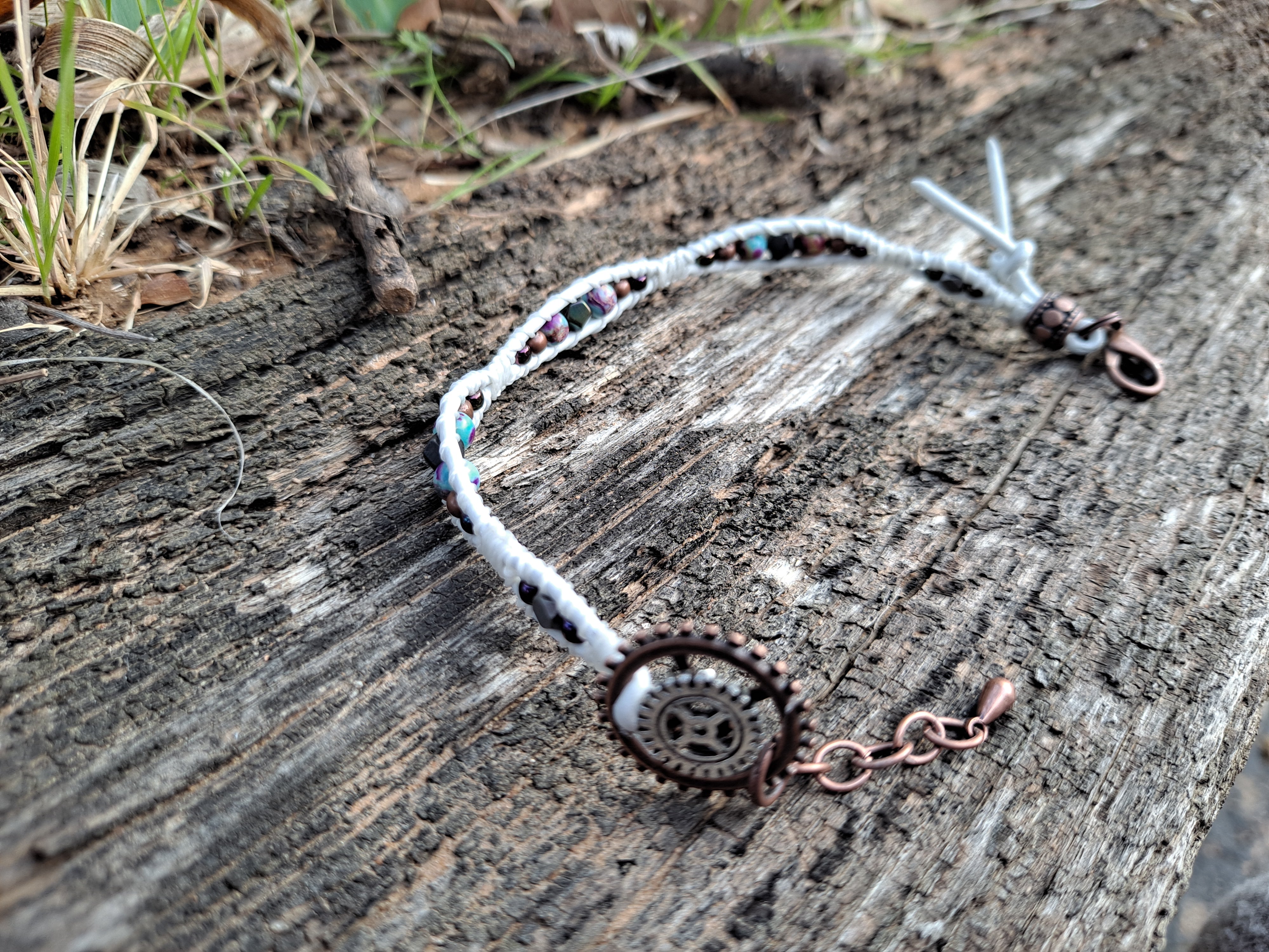 Bracelet Handmade, Single Wrap Leather Bracelet, Jasper Beads (B12)