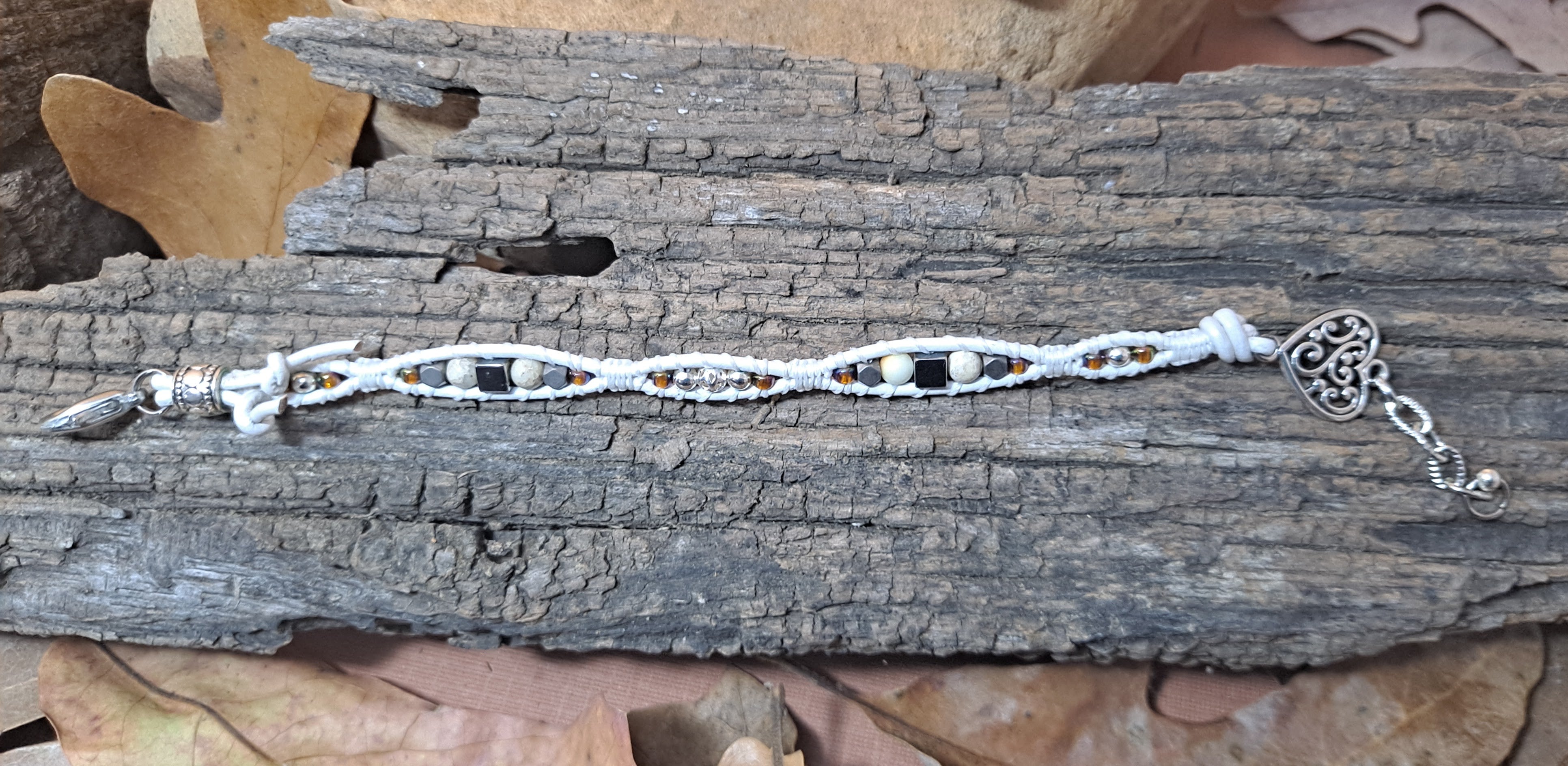 Bracelet Handmade, Single Wrap Leather Bracelet, Jasper Beads (D36)
