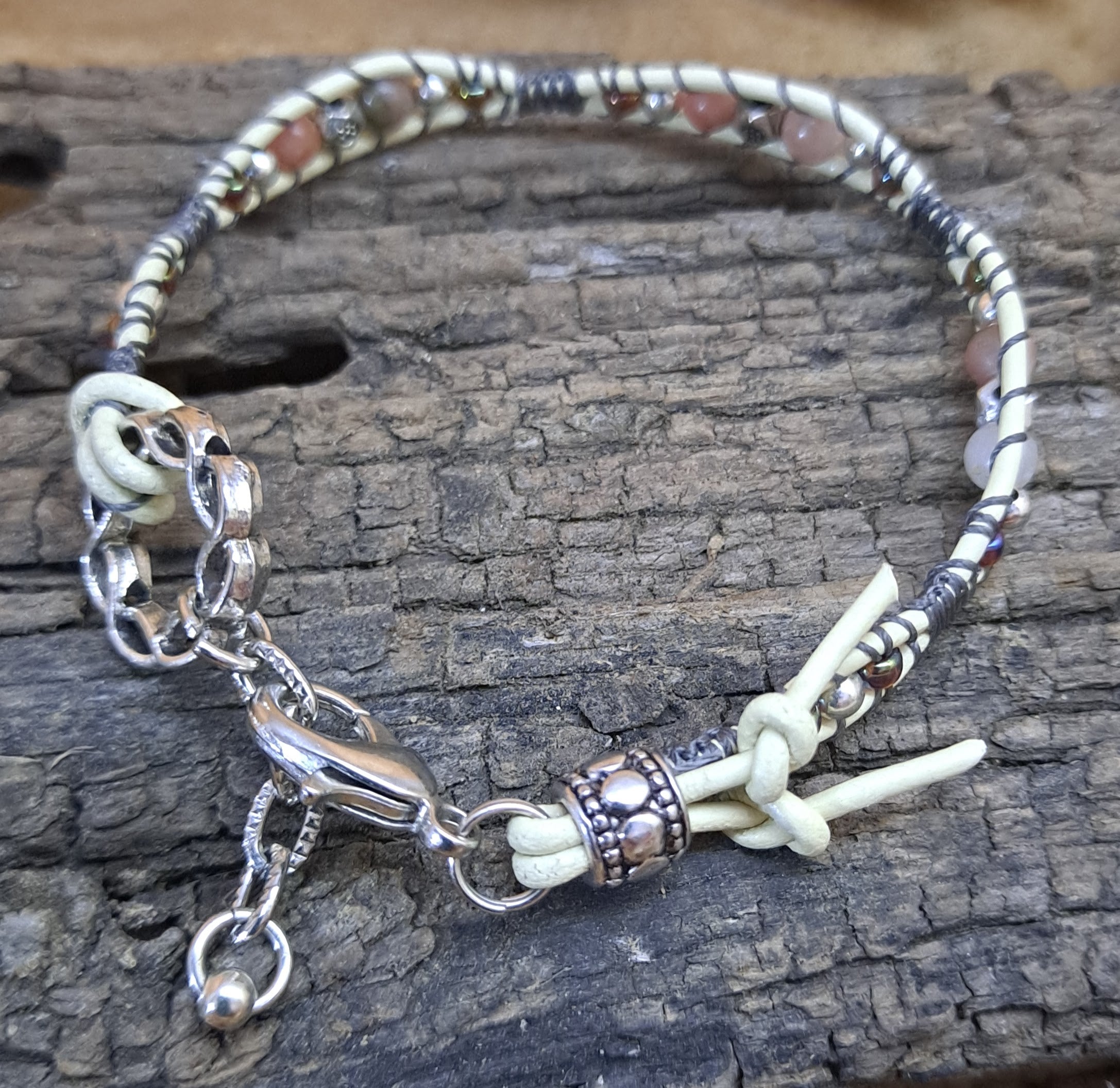 Bracelet Handmade, Single Wrap Leather Bracelet, Jasper Beads (E38)