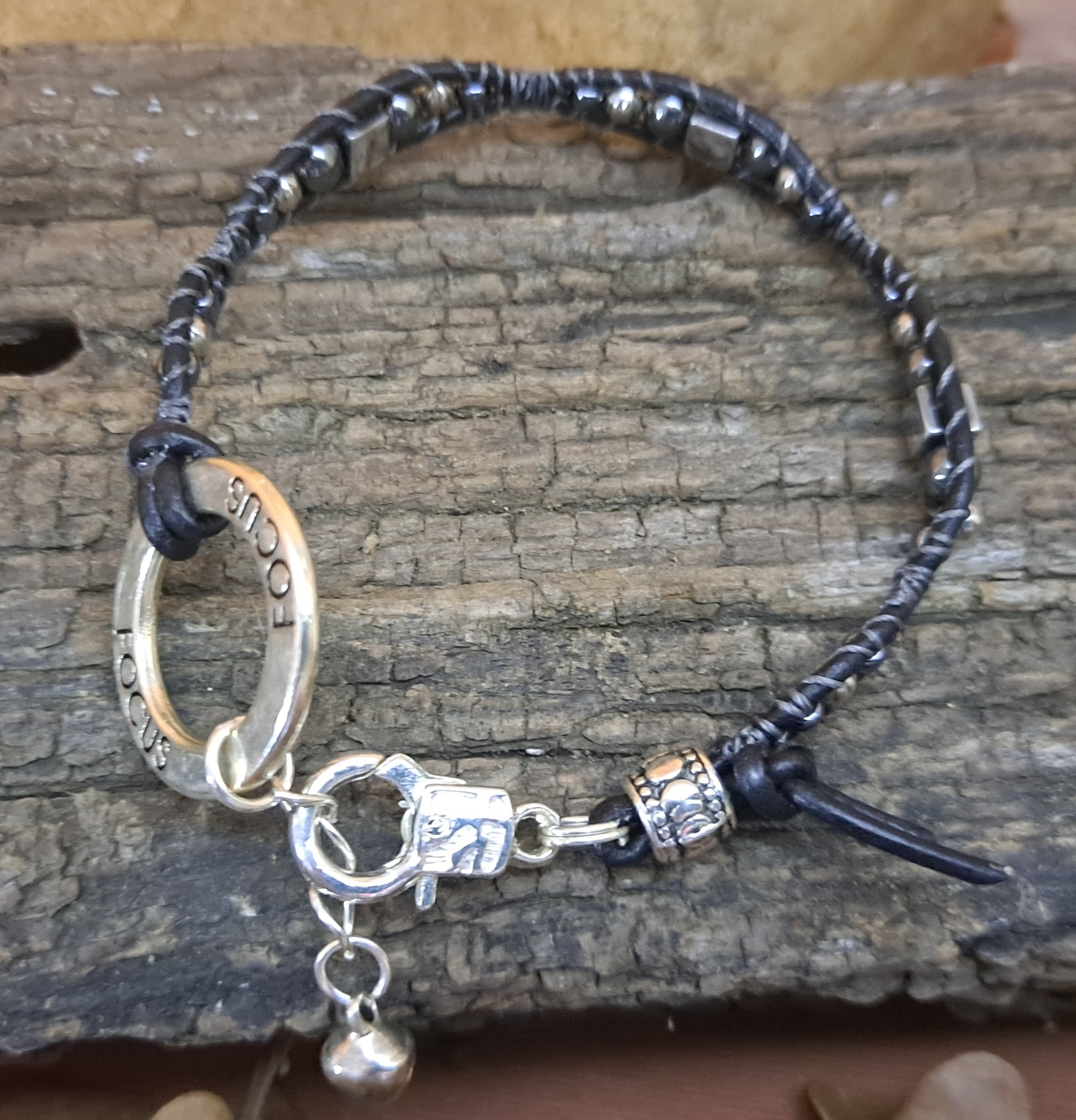 Bracelet Handmade, Single Wrap Leather Bracelet, Hematite Beads (J16)
