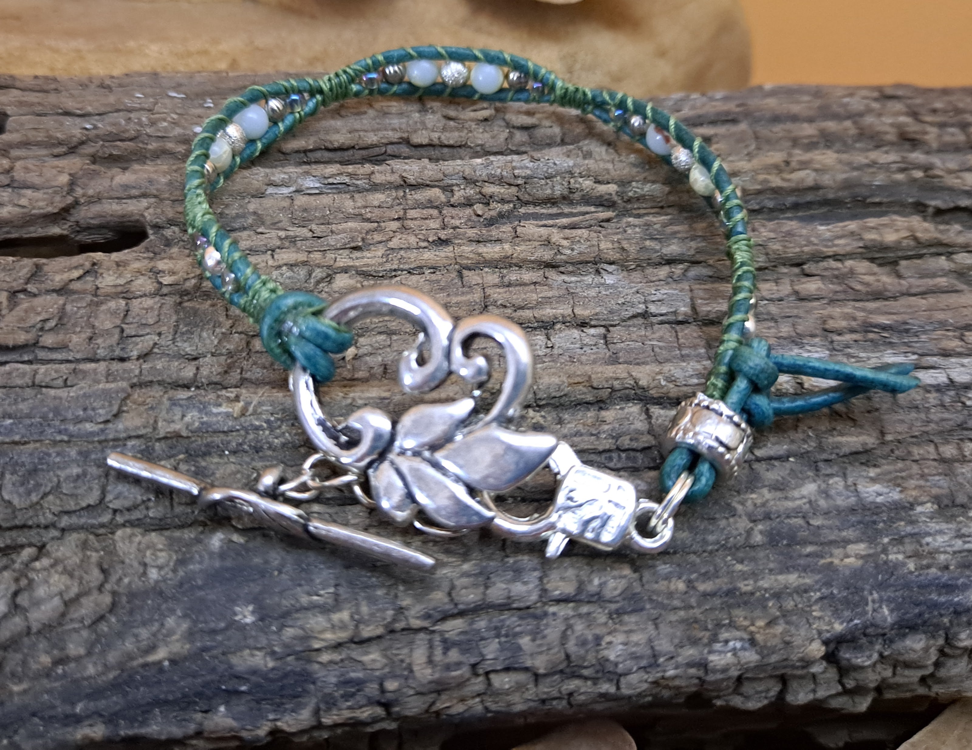 Bracelet Handmade, Single Wrap Leather Bracelet, Jasper Beads (D33)