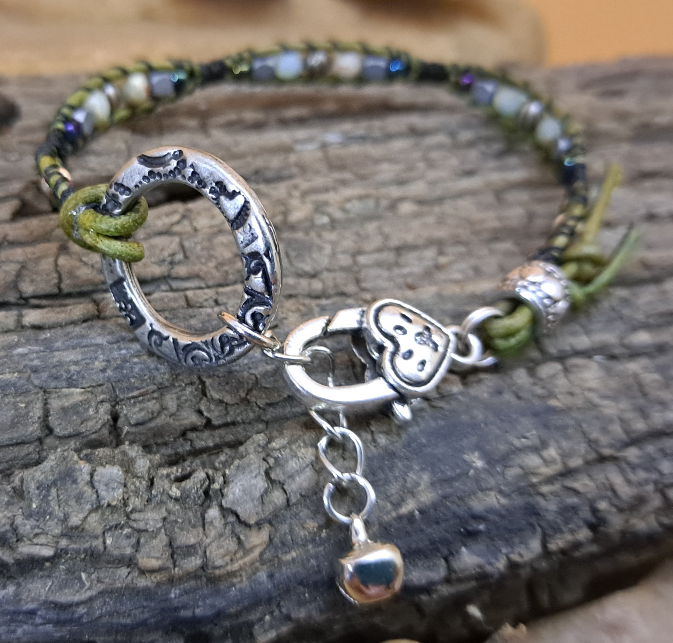 Bracelet Handmade, Single Wrap Leather Bracelet, Jasper Beads (J37)