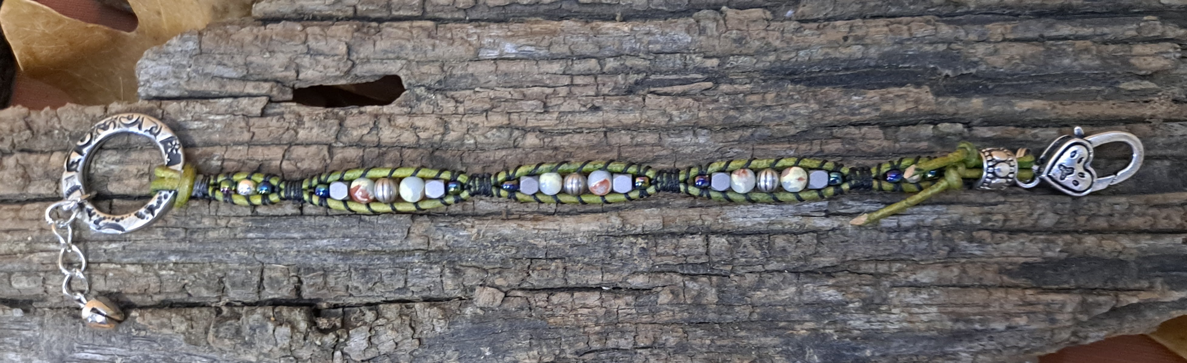 Bracelet Handmade, Single Wrap Leather Bracelet, Jasper Beads (J37)