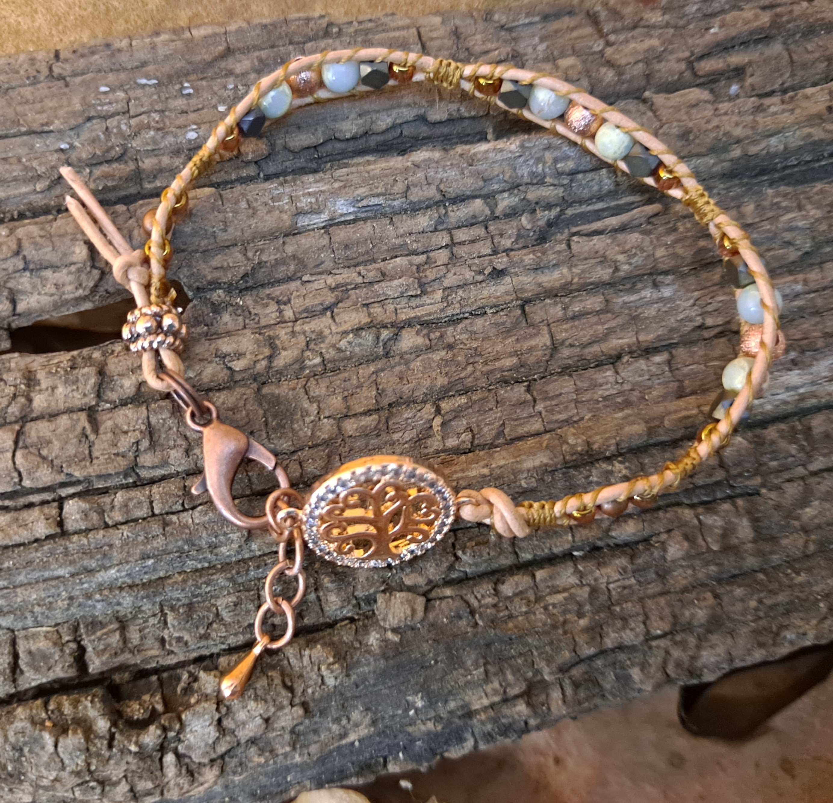 Bracelet Handmade, Single Wrap Leather Bracelet, Jasper Beads (J42)