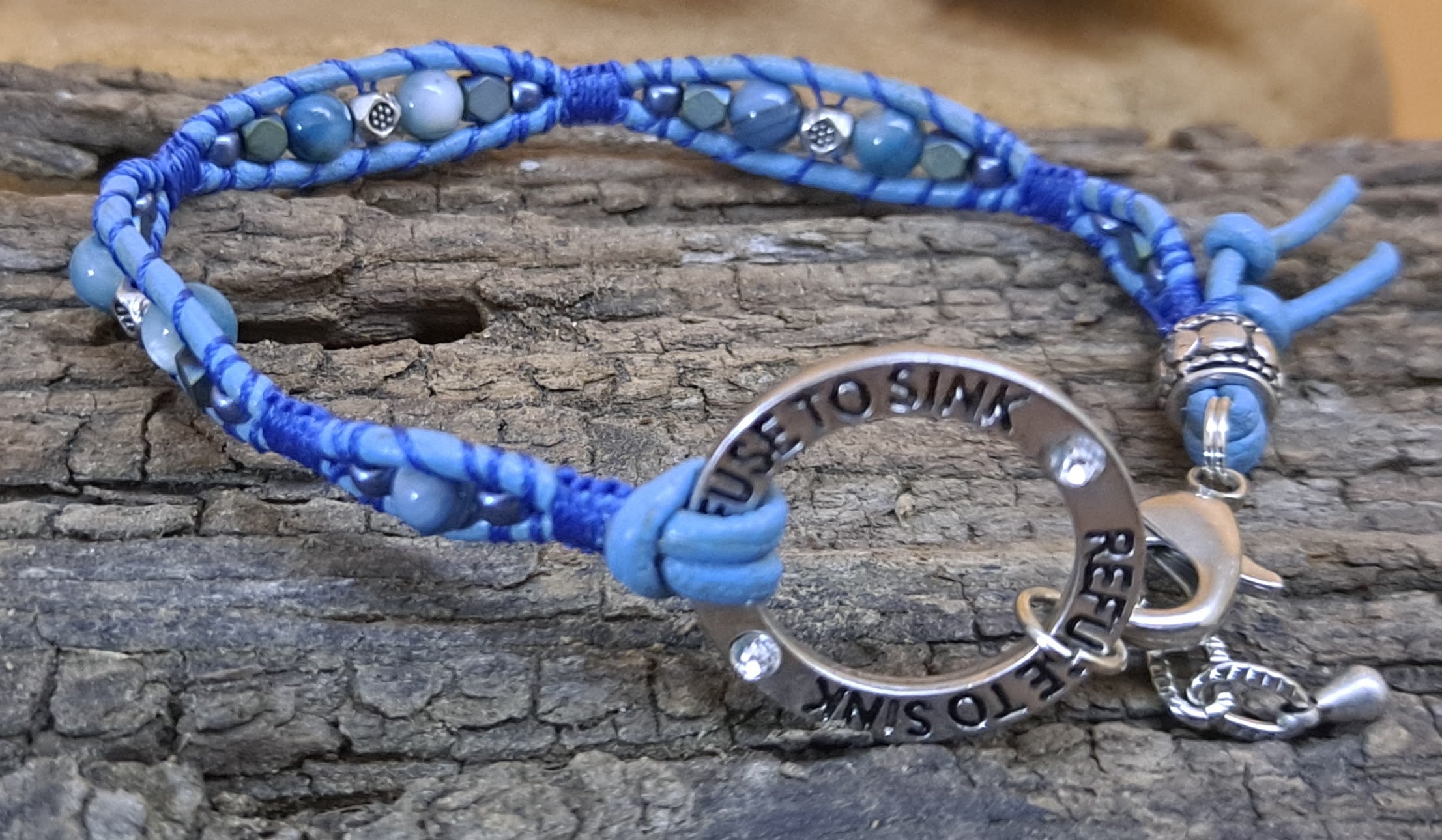 Bracelet Handmade, Single Wrap Leather Bracelet, Rivershell Beads (J87)