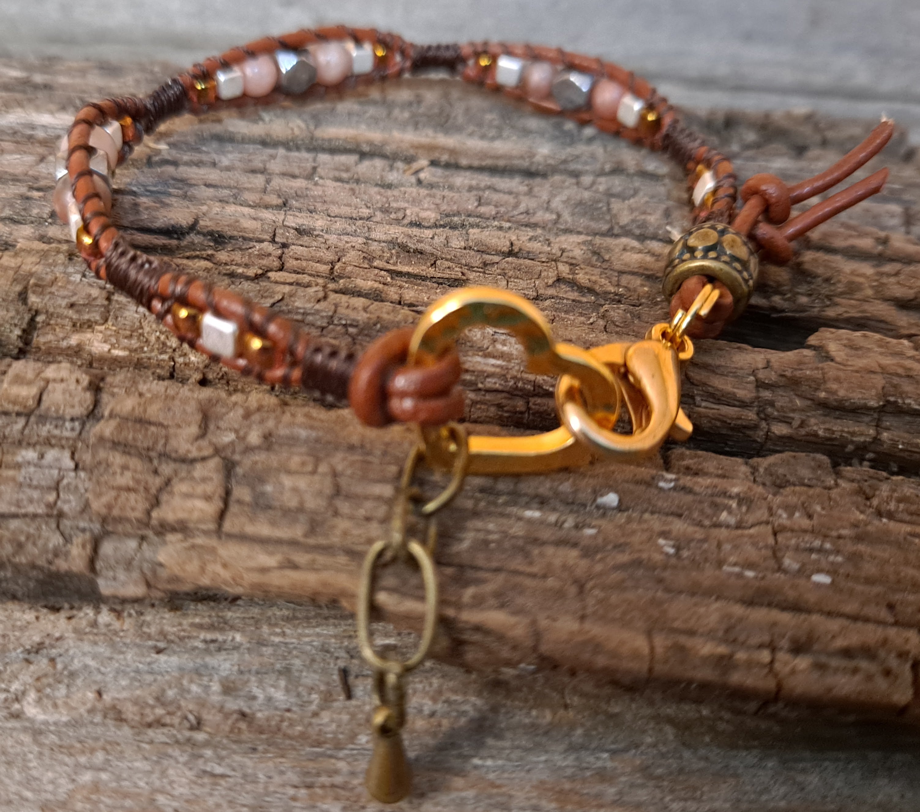 Bracelet Handmade, Single Wrap Leather Bracelet, Jasper Beads (J79)