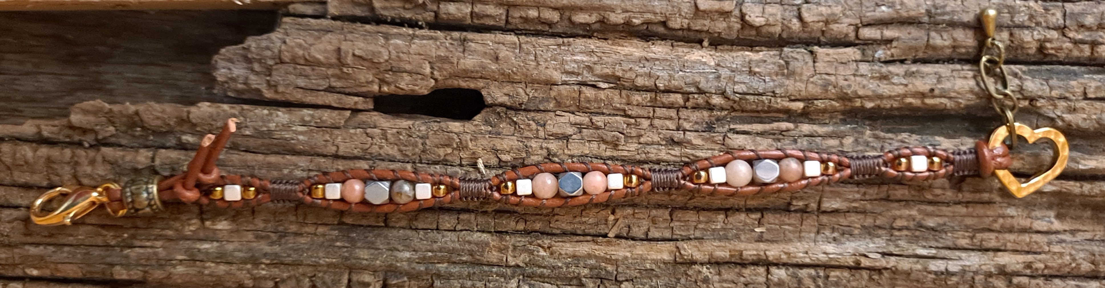 Bracelet Handmade, Single Wrap Leather Bracelet, Jasper Beads (J79)