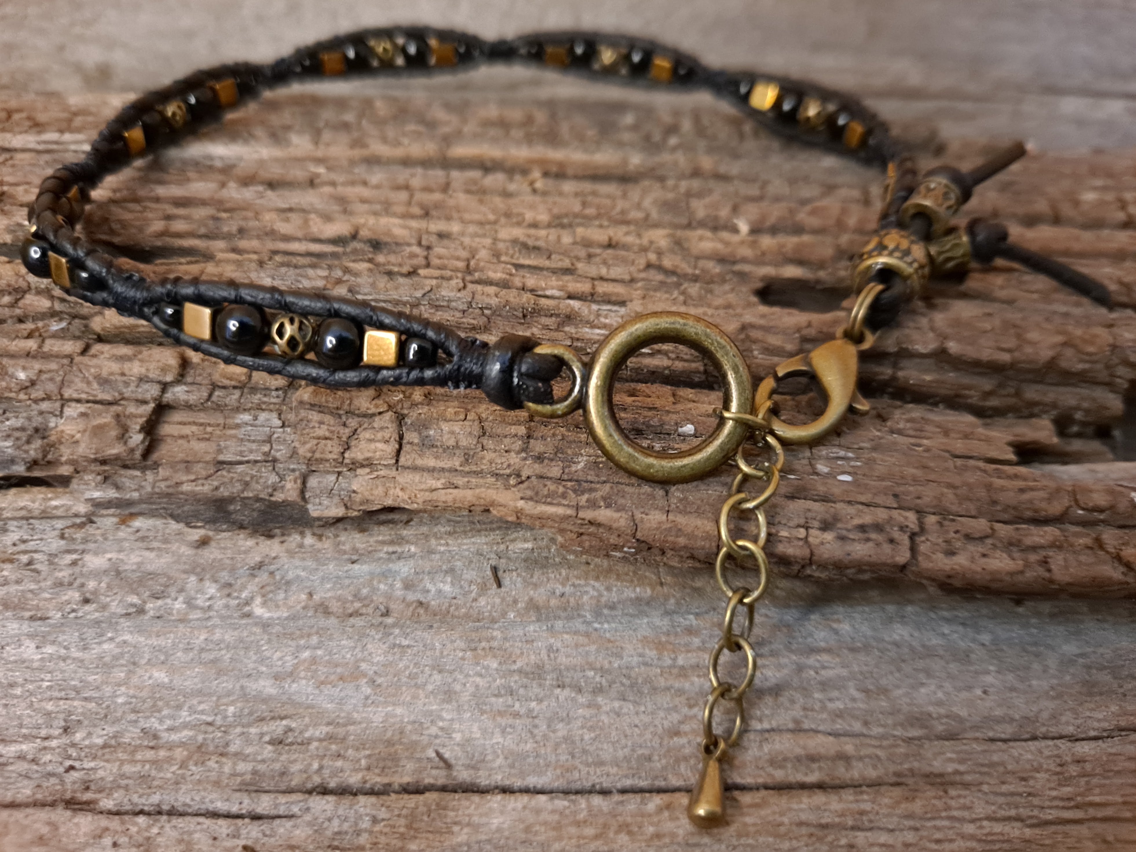 Anklet Handmade, Single Wrap Leather Anklet, Glass Beads (J31)