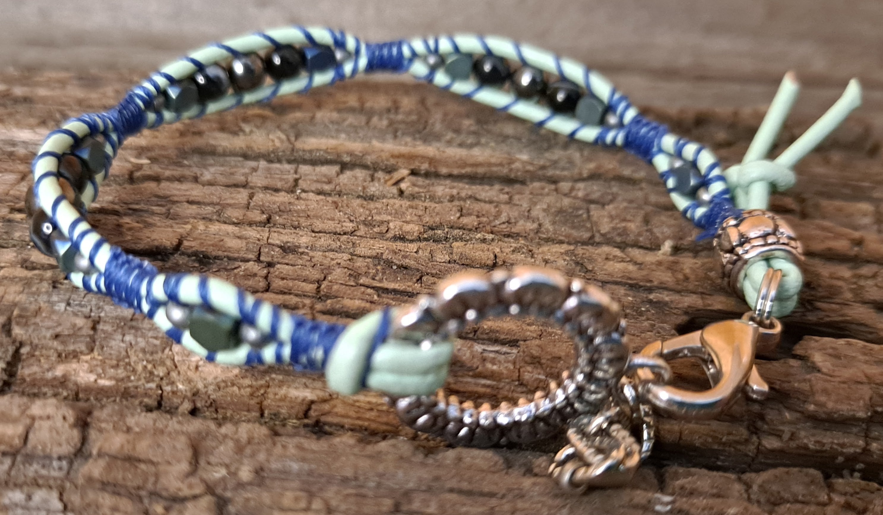 Bracelet Handmade, Single Wrap Leather Bracelet, Sardonyx Beads (J80)