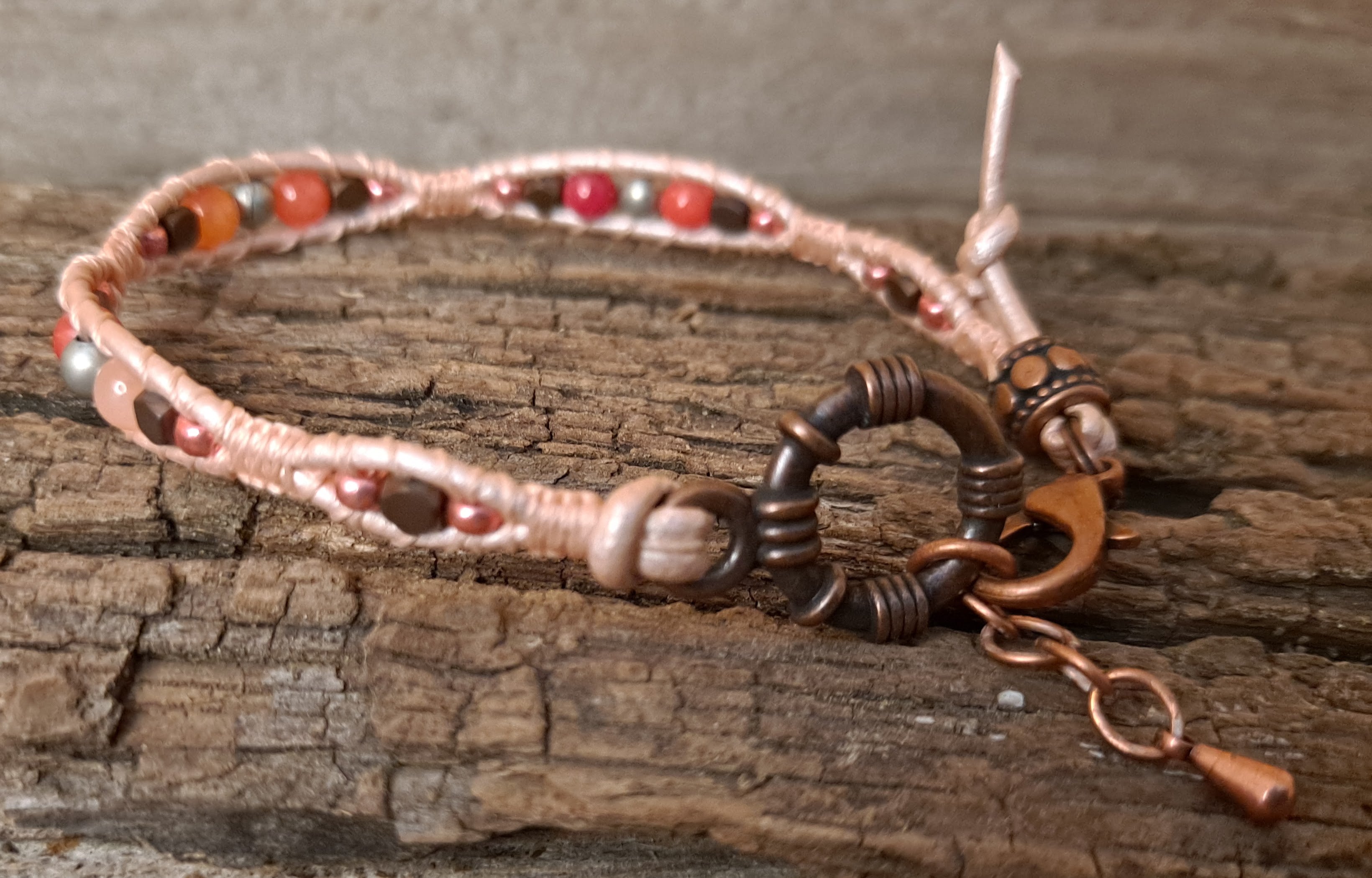 Bracelet Handmade, Single Wrap Leather Bracelet, Quartzite Beads (G11)