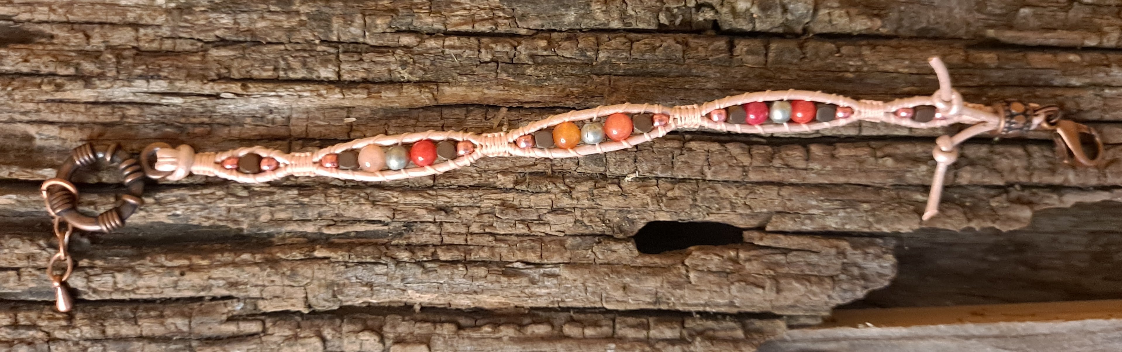 Bracelet Handmade, Single Wrap Leather Bracelet, Quartzite Beads (G11)