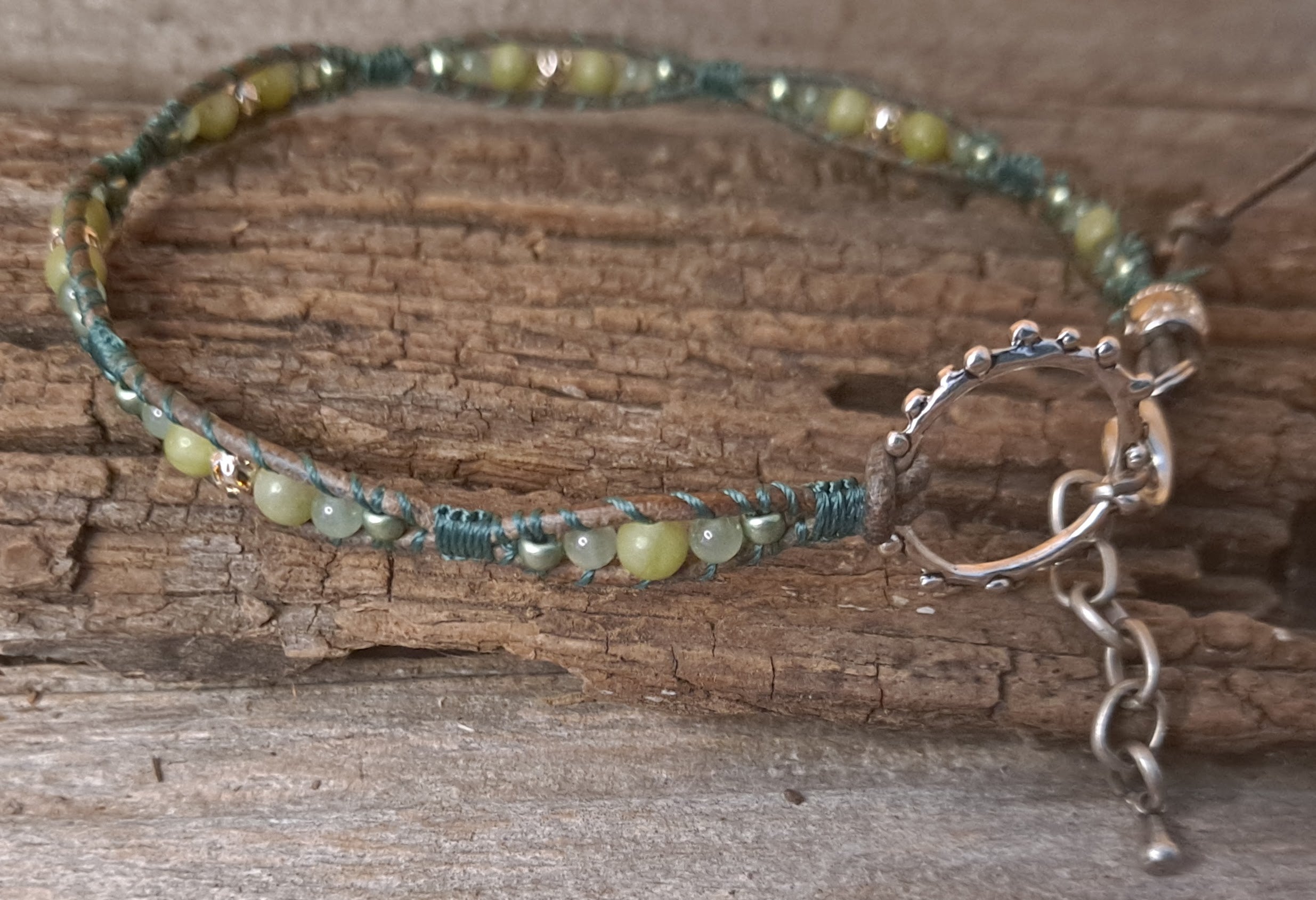 Anklet Handmade, Single Wrap Leather Anklet, Serpentine Beads (J26)