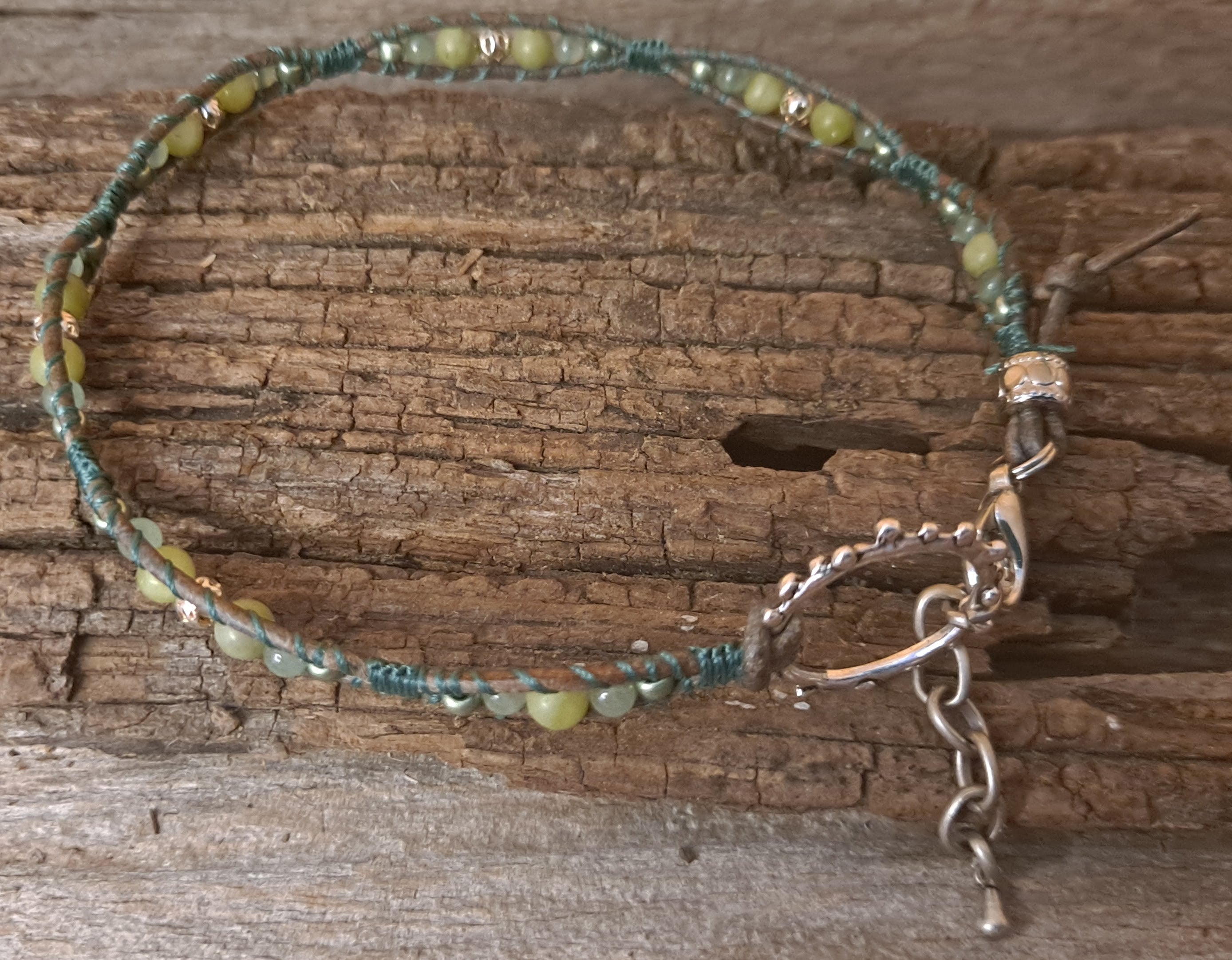 Anklet Handmade, Single Wrap Leather Anklet, Serpentine Beads (J26)