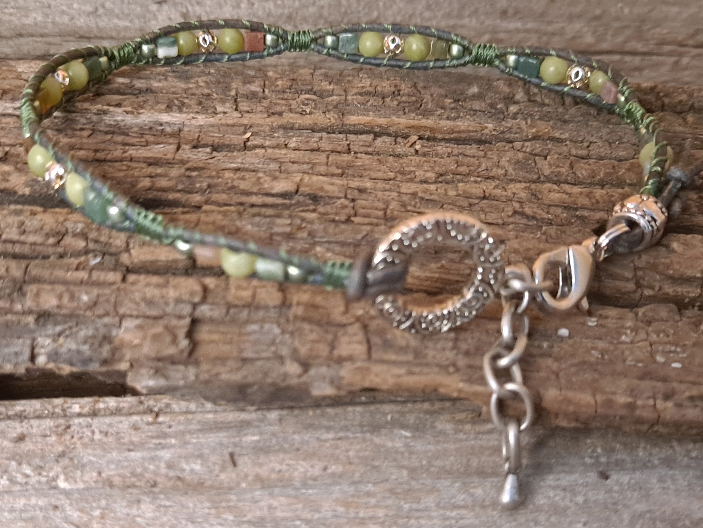 Anklet Handmade, Single Wrap Leather Anklet, Serpentine Beads (J65)
