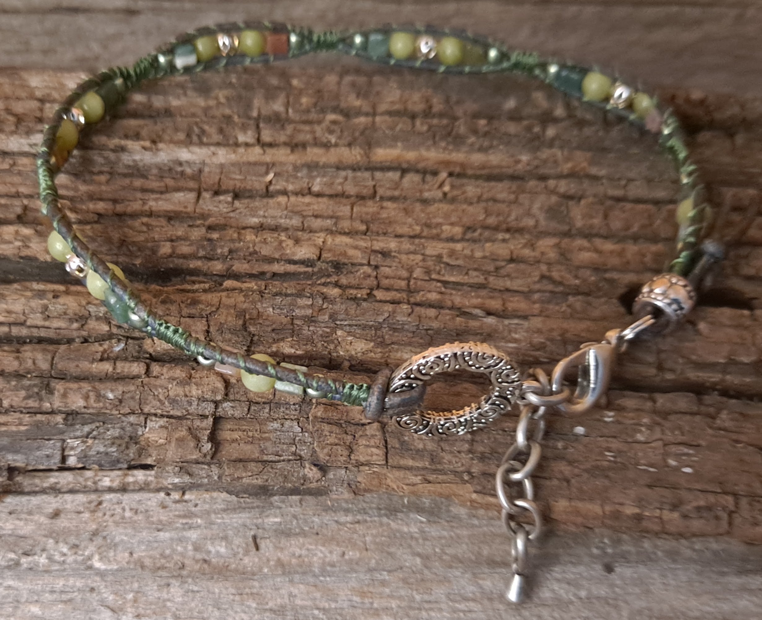 Anklet Handmade, Single Wrap Leather Anklet, Serpentine Beads (J65)