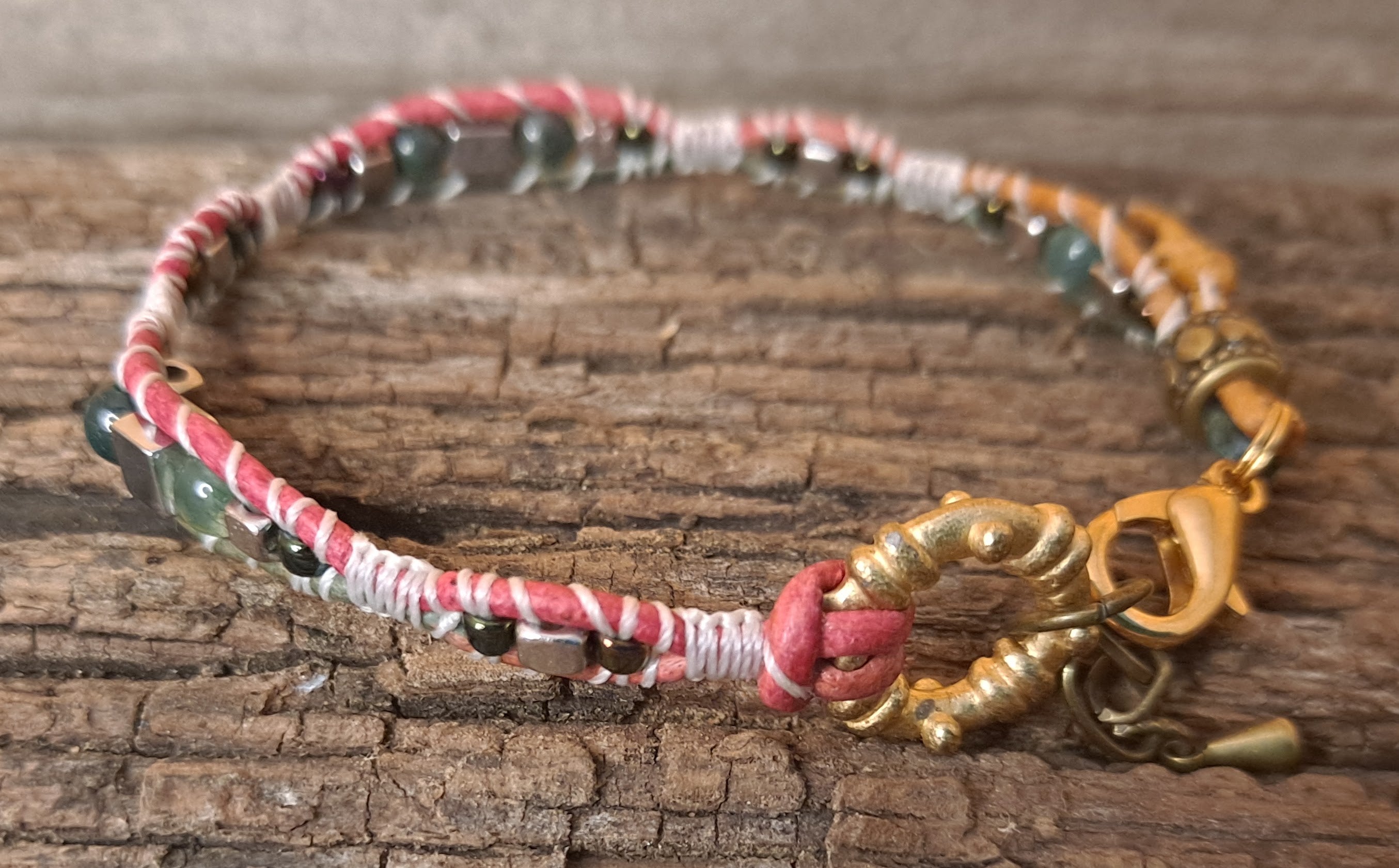 Bracelet Handmade, Single Wrap Leather Bracelet, Quartz Beads (G08)