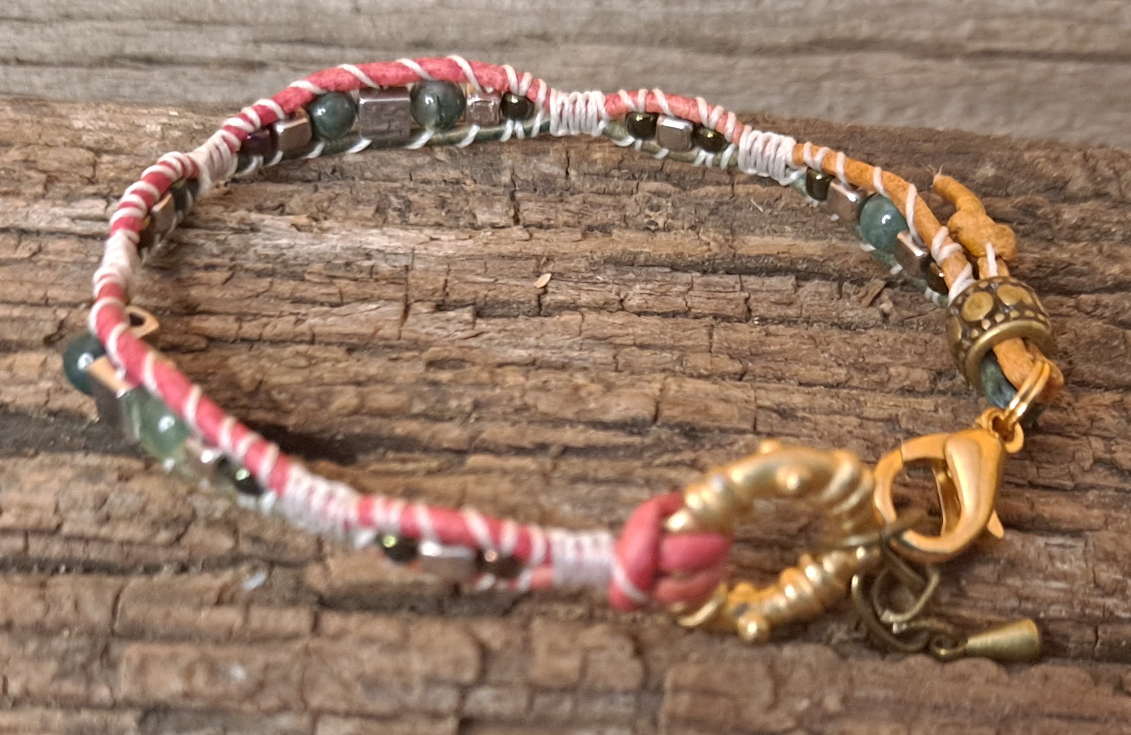 Bracelet Handmade, Single Wrap Leather Bracelet, Quartz Beads (G08)