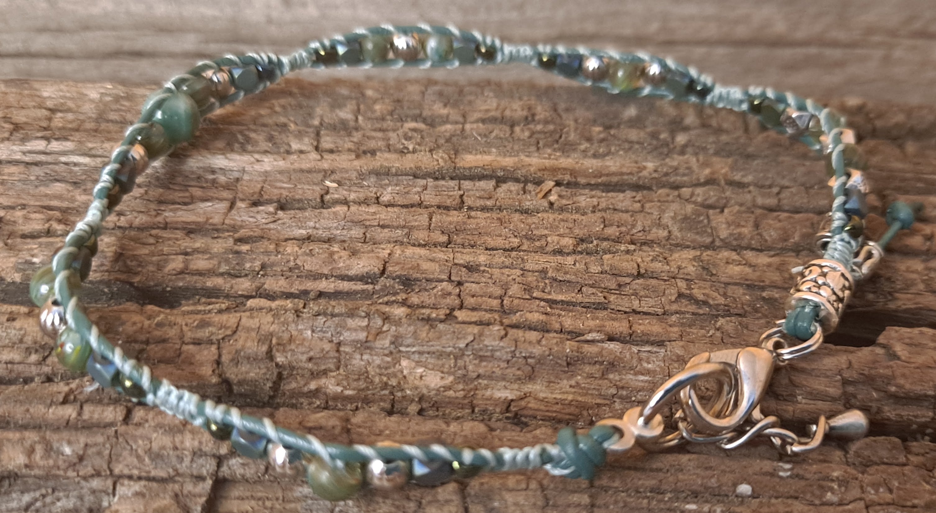 Anklet Handmade, Single Wrap Leather Anklet, Glass Beads (J35)