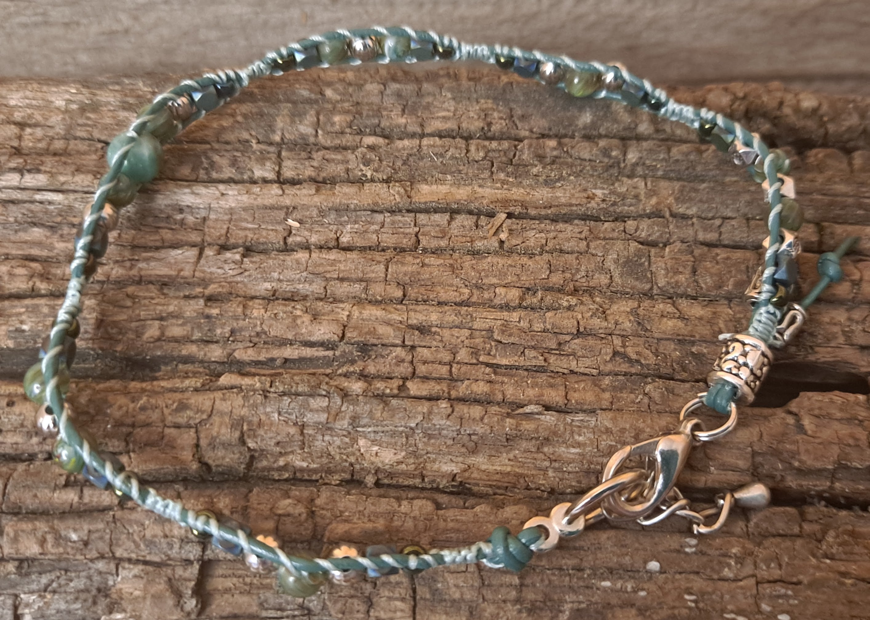 Anklet Handmade, Single Wrap Leather Anklet, Glass Beads (J35)