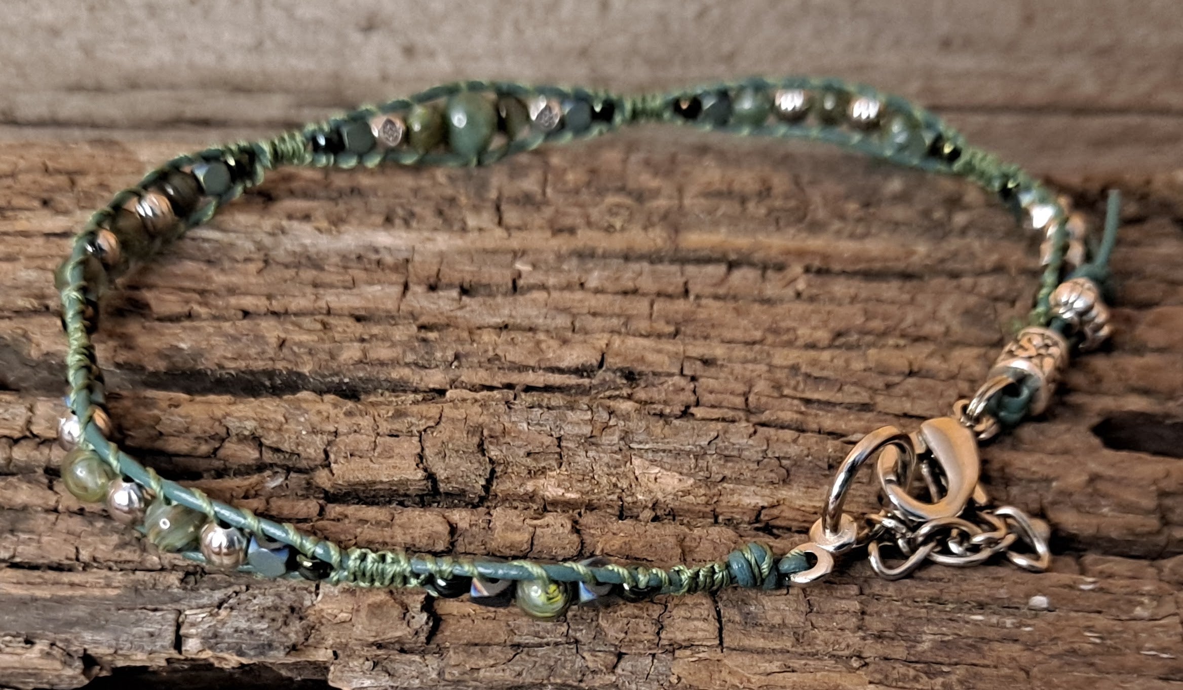 Anklet Handmade, Single Wrap Leather Anklet, Glass Beads (J30)