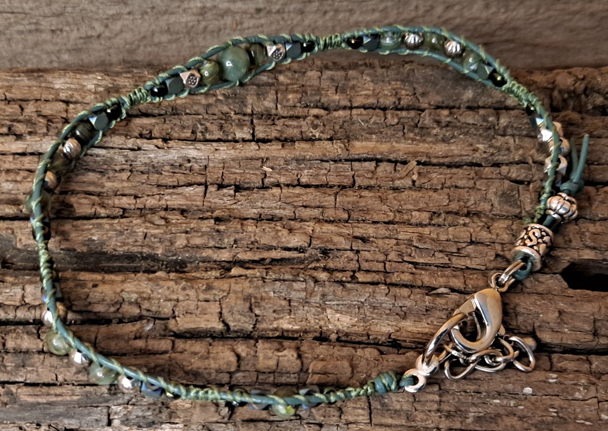 Anklet Handmade, Single Wrap Leather Anklet, Glass Beads (J30)