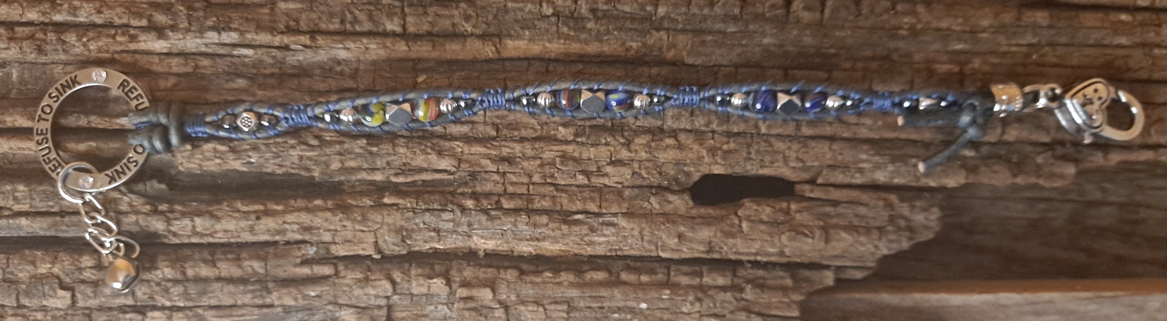 Bracelet Handmade, Single Wrap Leather Bracelet, Glass Beads (EM57)