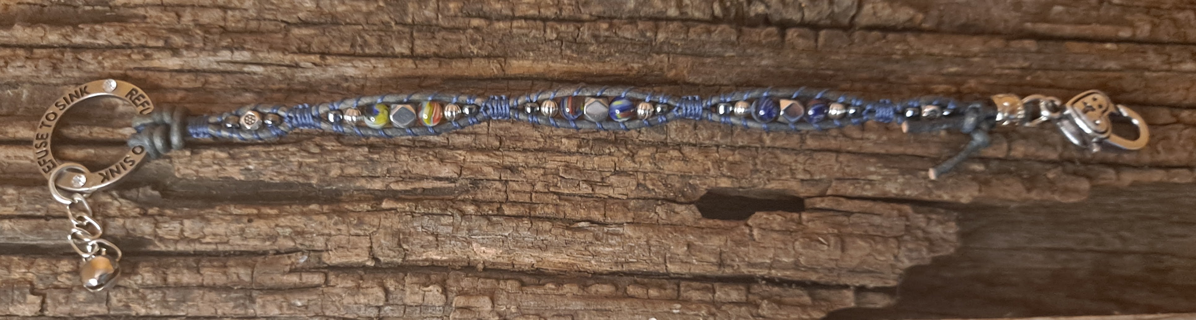 Bracelet Handmade, Single Wrap Leather Bracelet, Glass Beads (EM57)