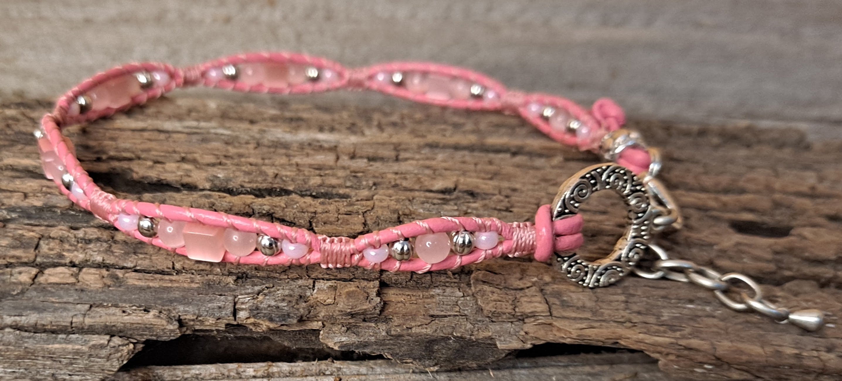 Anklet Handmade, Single Wrap Leather Anklet, Glass Beads (J70)