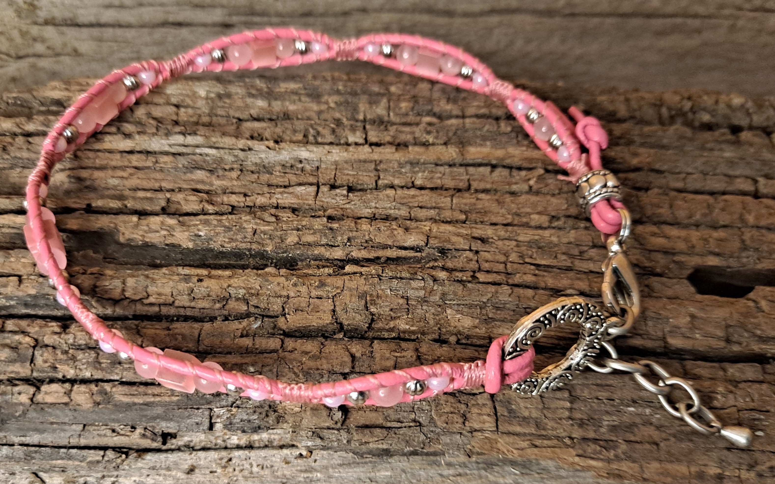 Anklet Handmade, Single Wrap Leather Anklet, Glass Beads (J70)