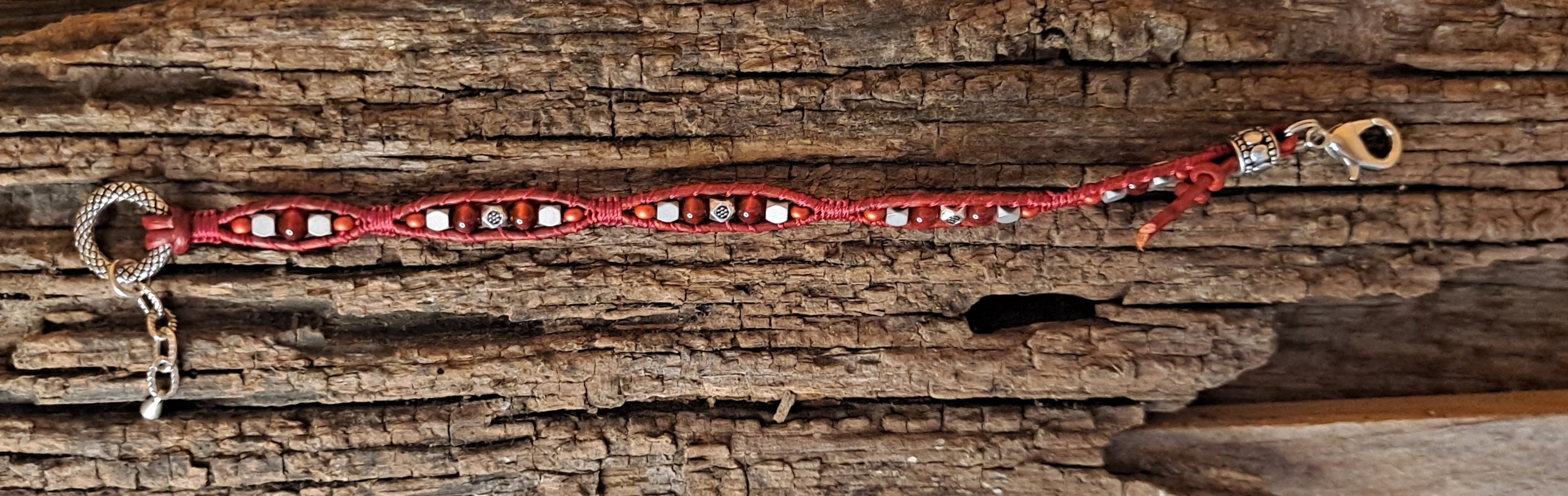 Bracelet Handmade, Single Wrap Leather Bracelet, Carnelian Beads (D38)