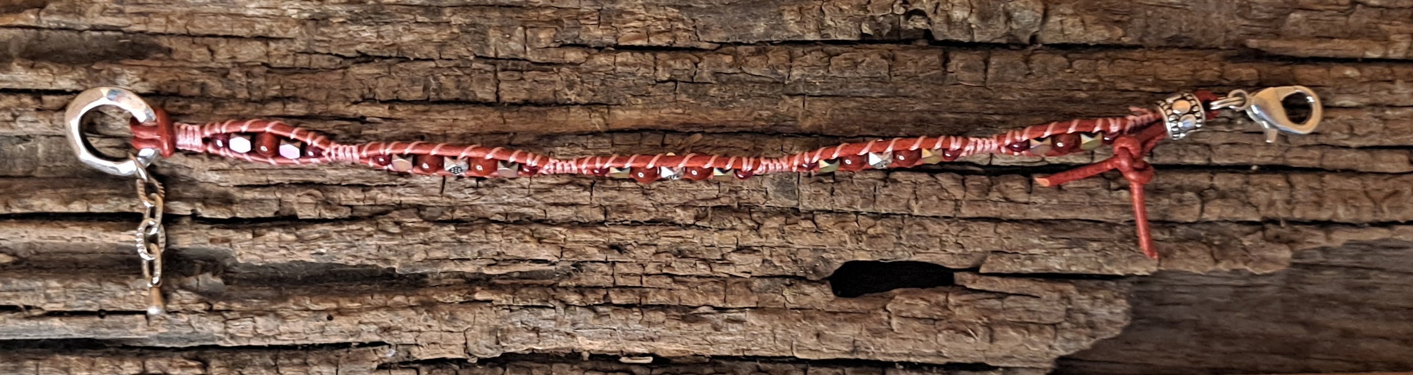 Bracelet Handmade, Single Wrap Leather Bracelet, Carnelian Beads (G13)