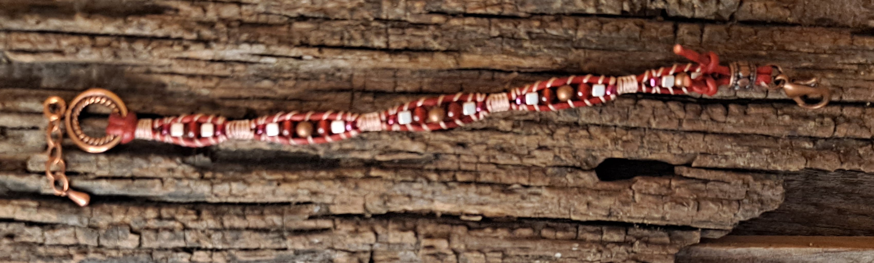 Bracelet Handmade, Single Wrap Leather Bracelet, Carnelian Beads (J90)