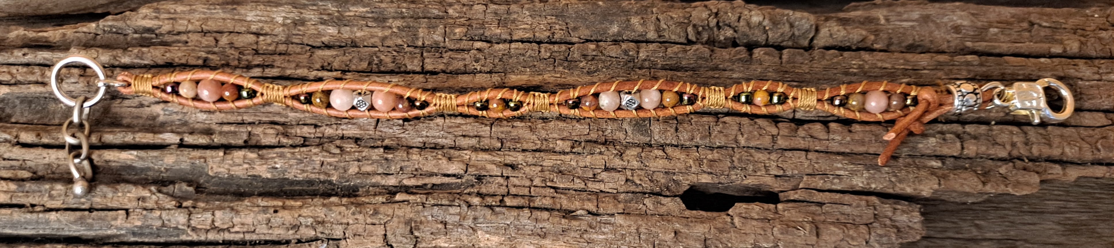 Bracelet Handmade, Single Wrap Leather Bracelet, Agate Beads (G15)