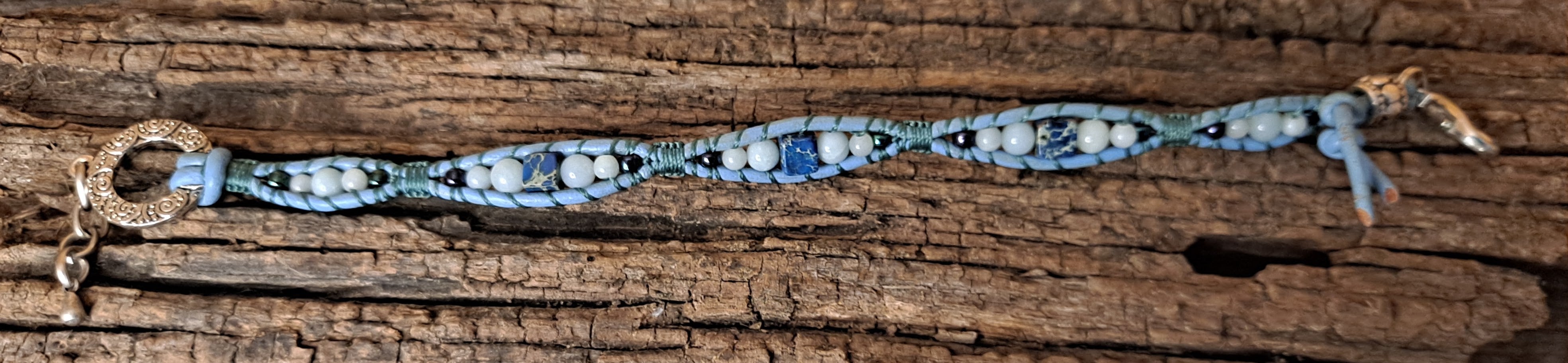 Bracelet Handmade, Single Wrap Leather Bracelet, Amazonite Beads (J75)